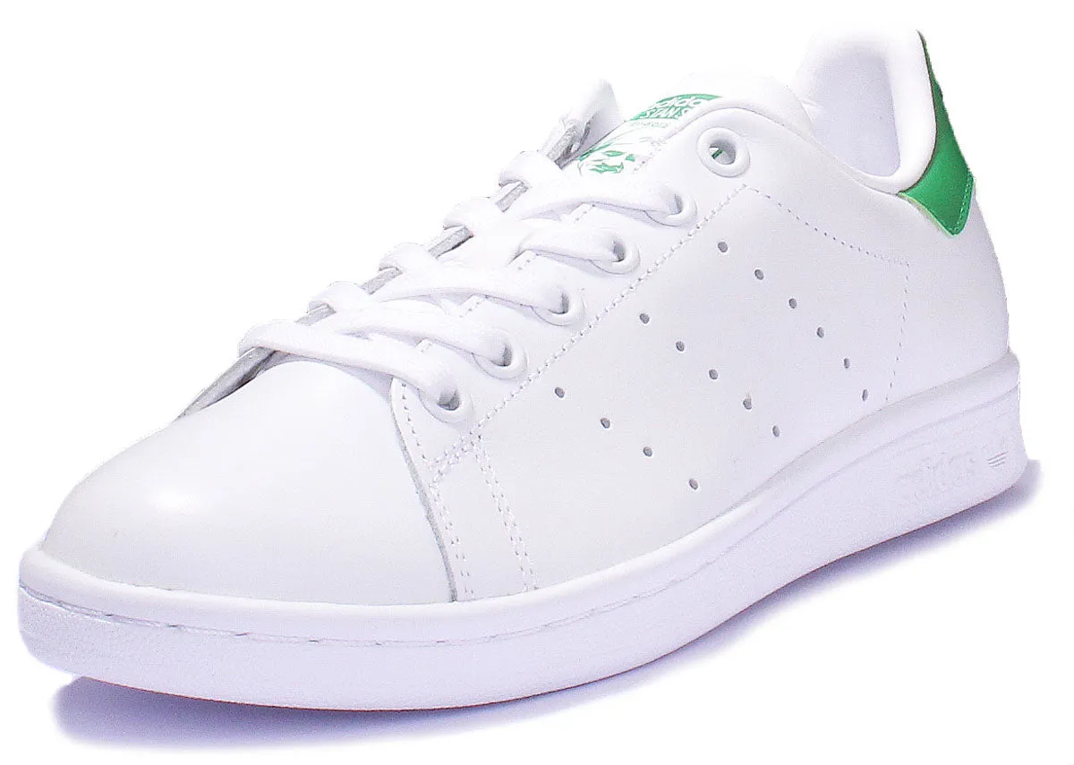 Adidas Stan Smith J Schnürschuhe aus Leder in Weiß Grün für Jugendliche Schuhe Adidas