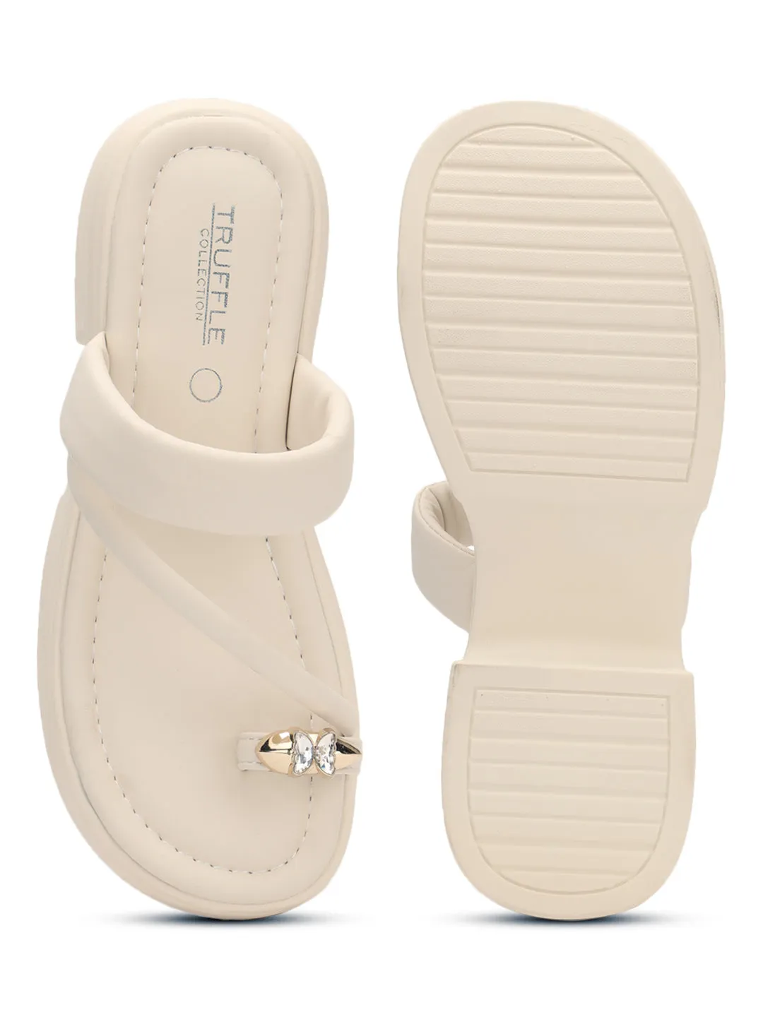 Beige PU Diamant-Zehenring-Slipper (TC-RS3596-BEIG)