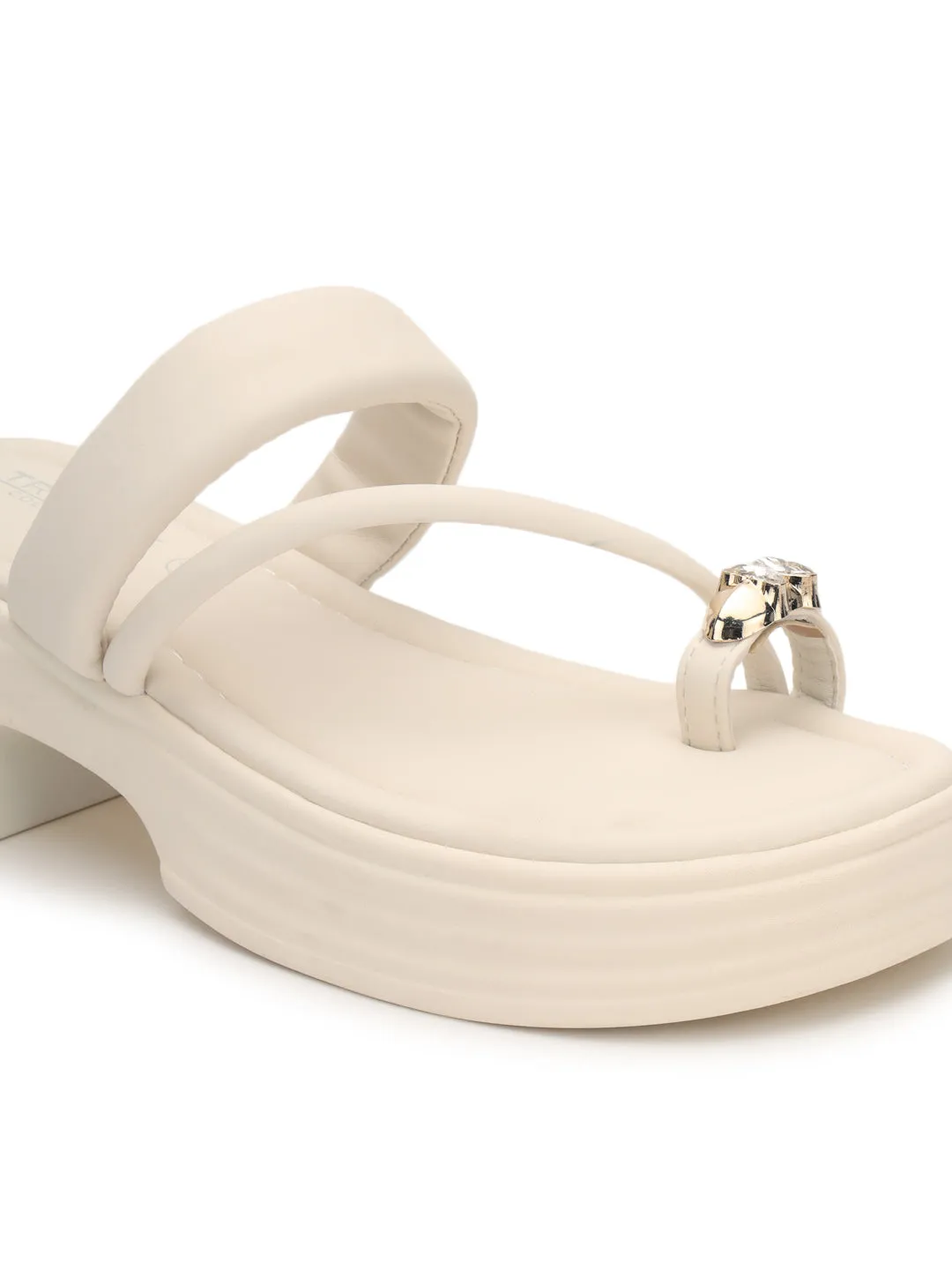 Beige PU Diamant-Zehenring-Slipper (TC-RS3596-BEIG)