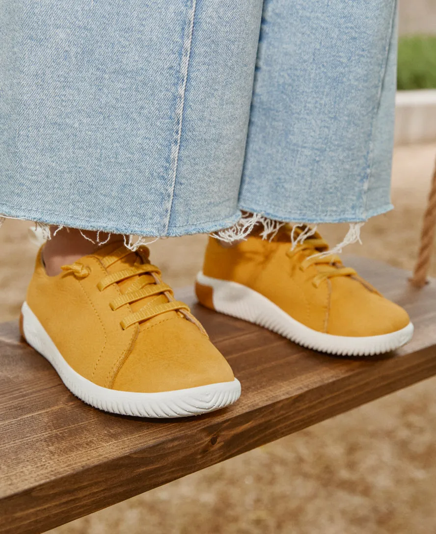 KNX Ledersneaker für größere Kinder  |  Narzisse/Sternenweiß