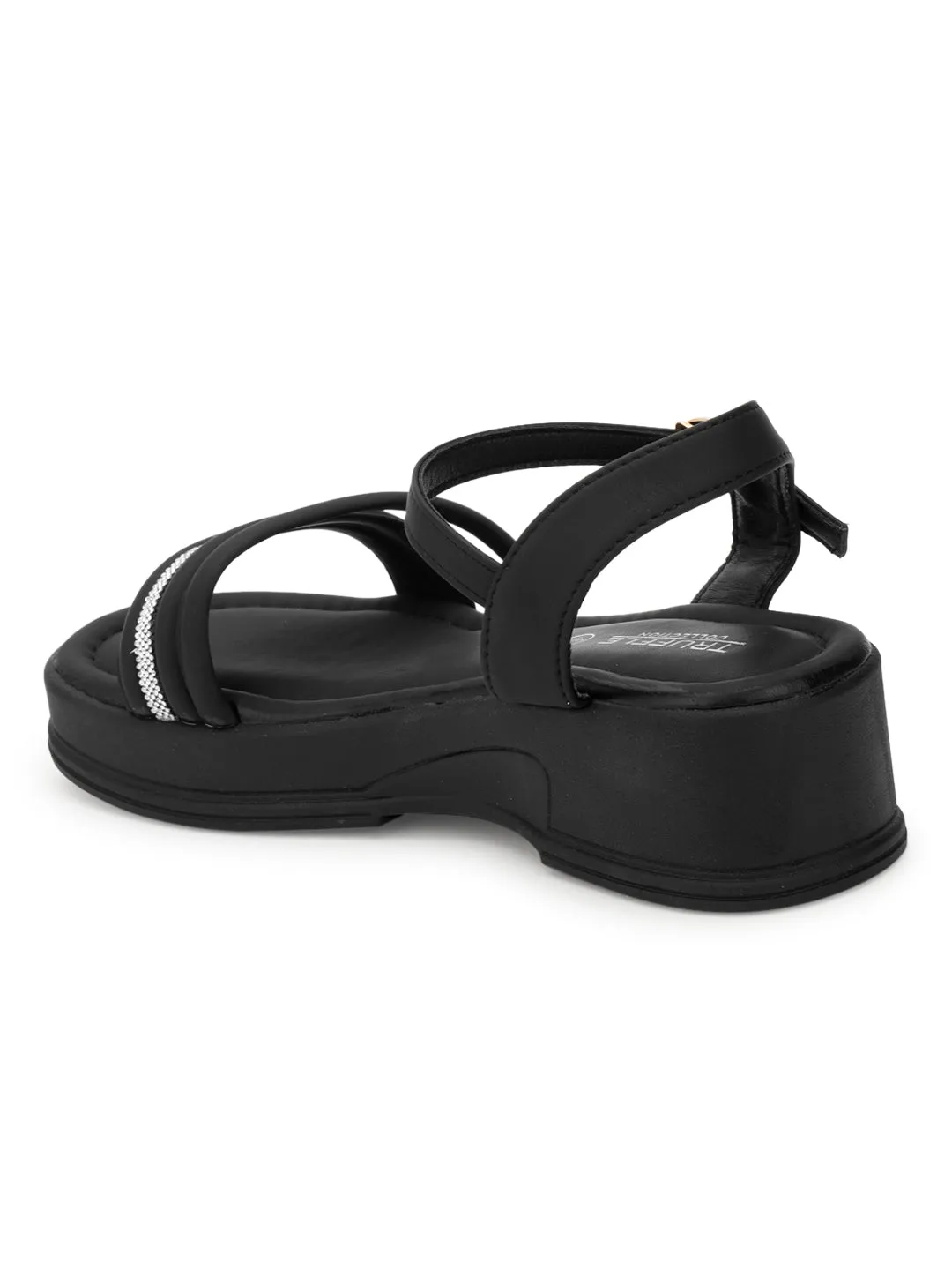 Schwarze PU-Diamant-Schnürung Schlupfflat (TC-RS3600-BLK)
