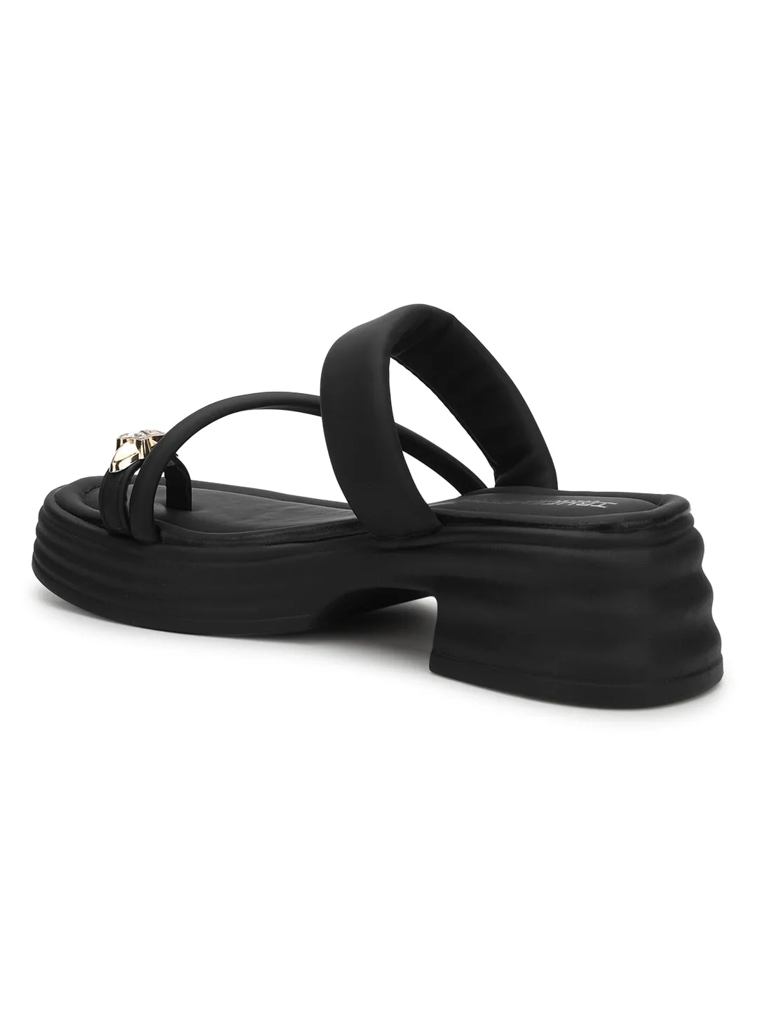 Schwarze PU-Diamant-Zehenring-Slip-On-Flats (TC-RS3596-BLK)