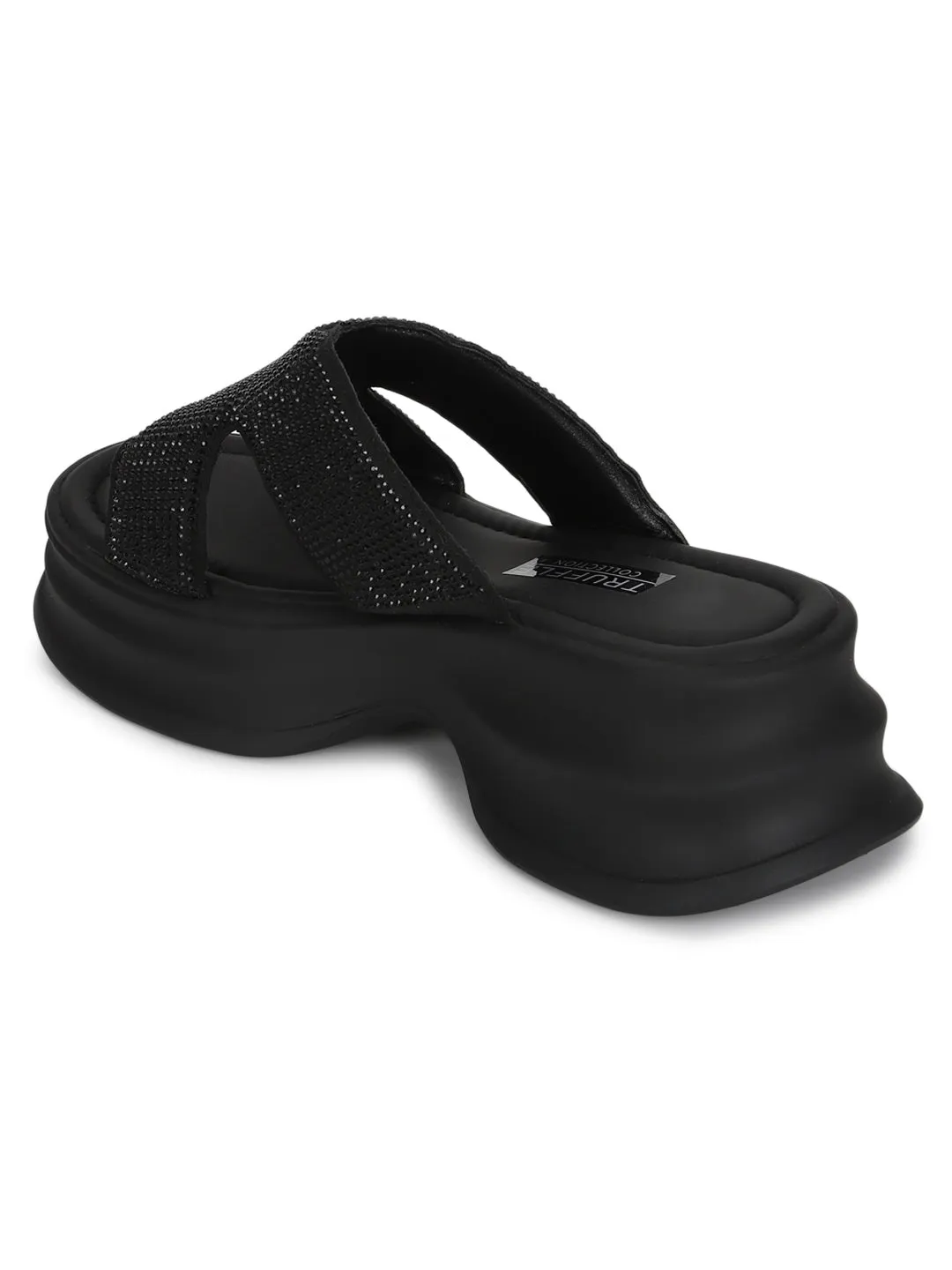 Schwarze PU-Diamant-Stylish-Slip-On-Flats (TC-RS3638-BLK)