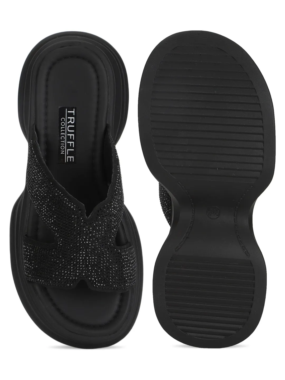 Schwarze PU-Diamant-Stylish-Slip-On-Flats (TC-RS3638-BLK)