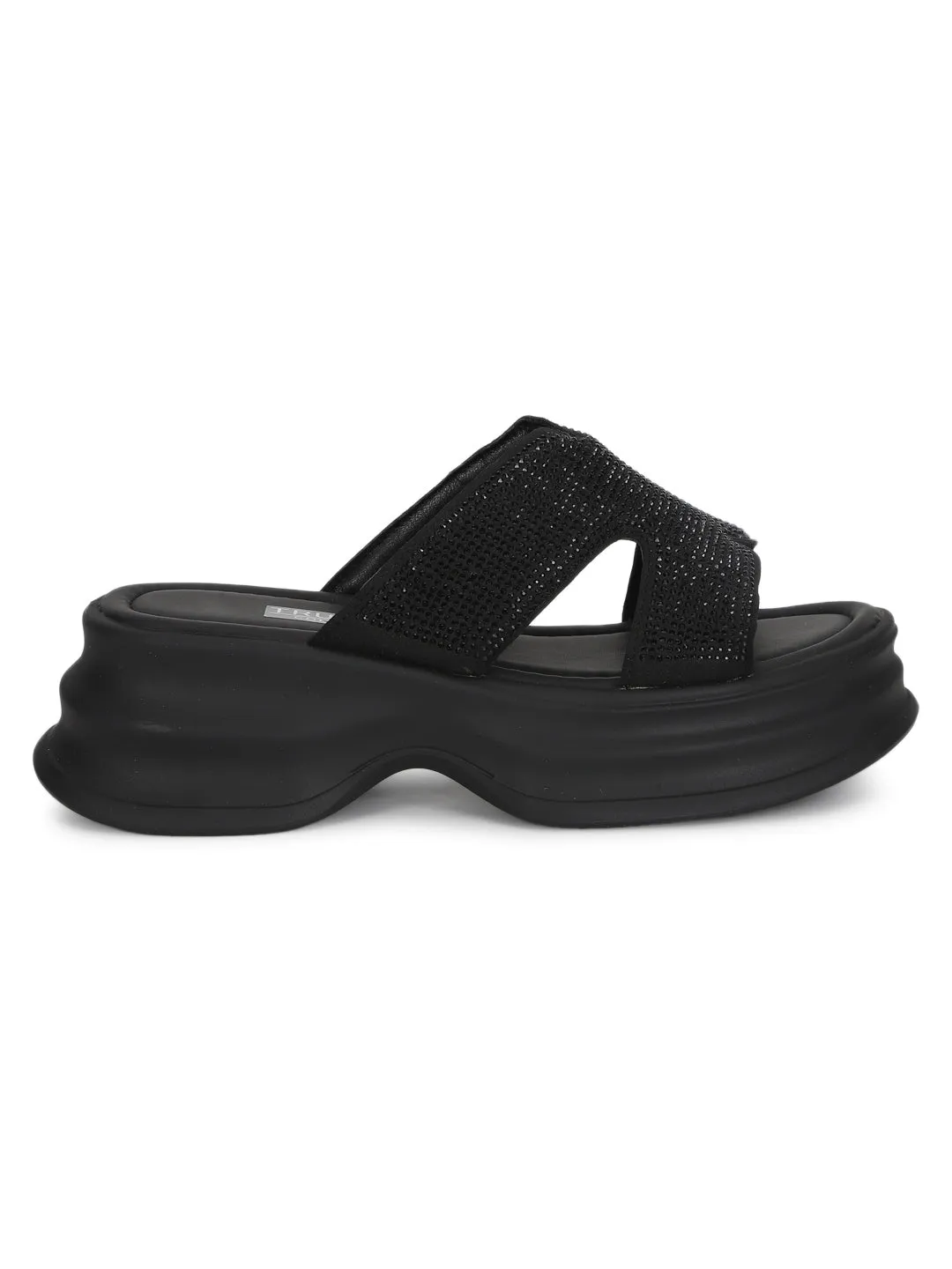 Schwarze PU-Diamant-Stylish-Slip-On-Flats (TC-RS3638-BLK)
