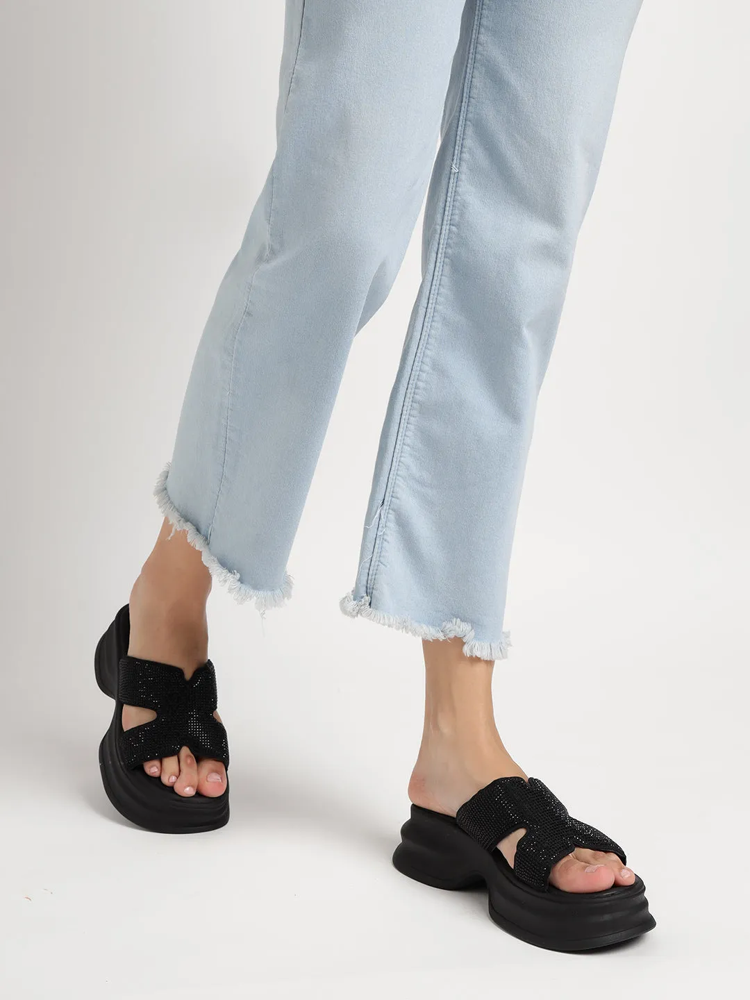 Schwarze PU-Diamant-Stylish-Slip-On-Flats (TC-RS3638-BLK)