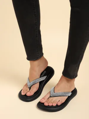 Schwarze PU-verzierte T-Band-Stylish Flats (TC-RS3639-BLK)