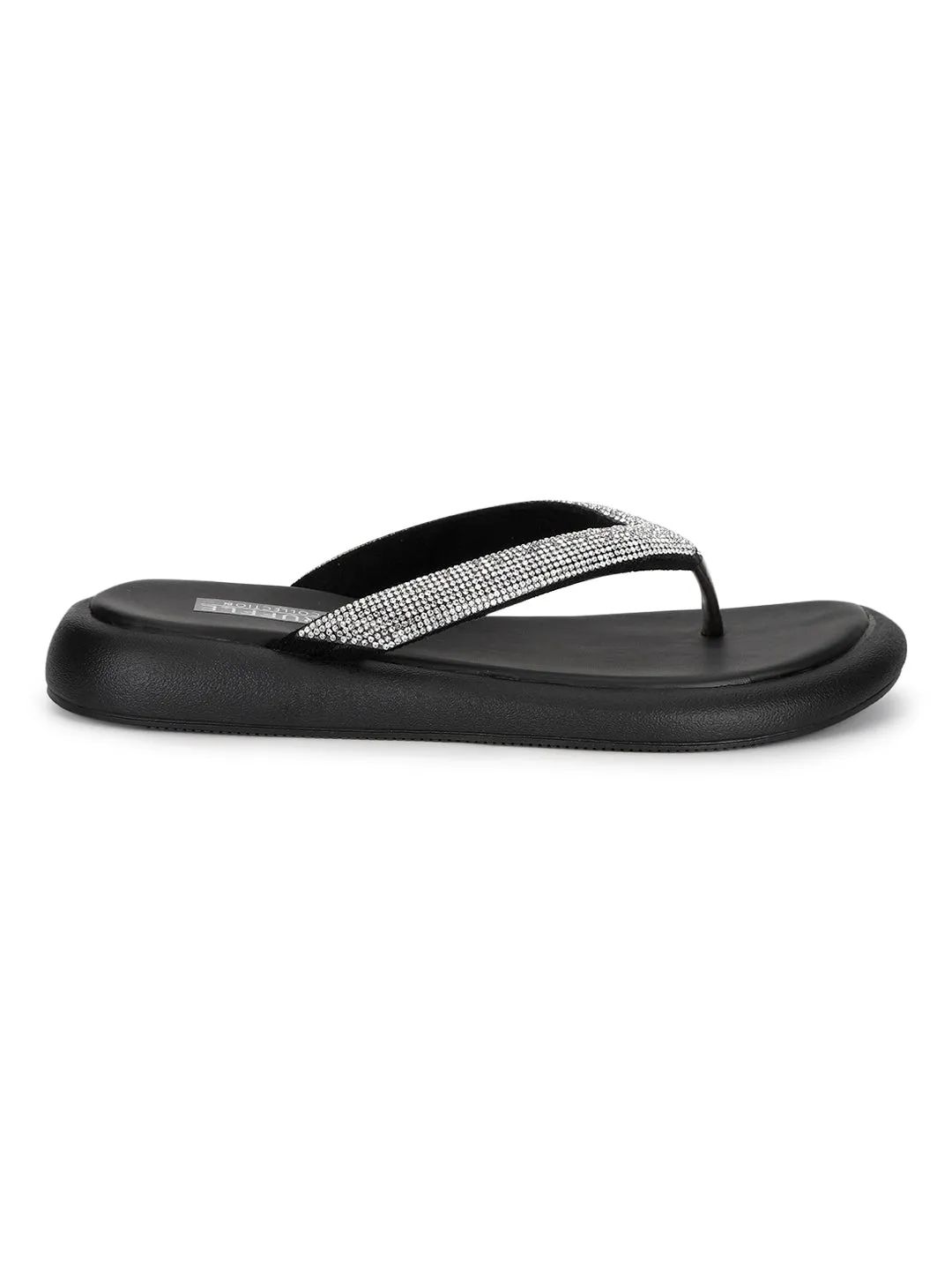 Schwarze PU-verzierte T-Band-Stylish Flats (TC-RS3639-BLK)