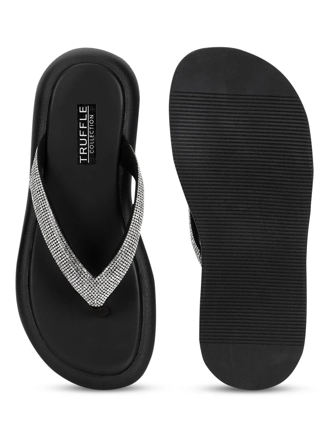 Schwarze PU-verzierte T-Band-Stylish Flats (TC-RS3639-BLK)