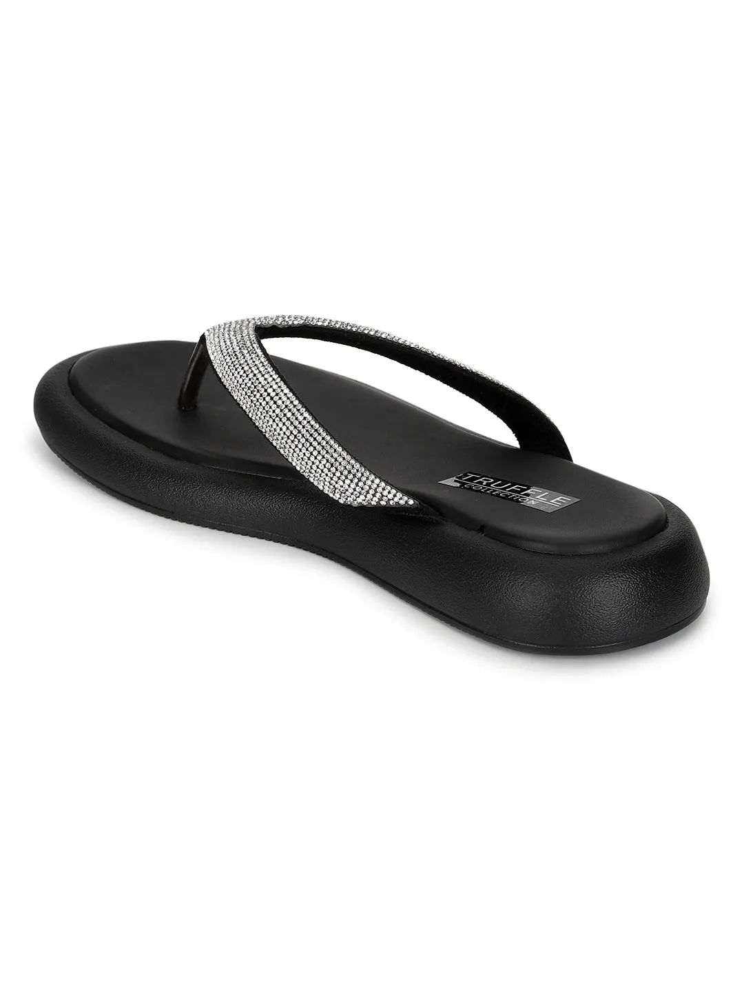Schwarze PU-verzierte T-Band-Stylish Flats (TC-RS3639-BLK)