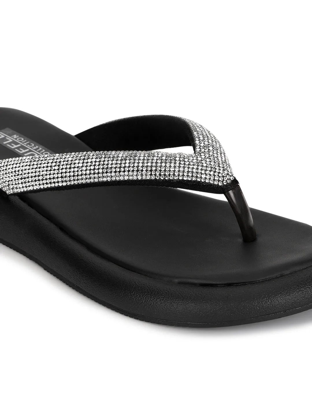 Schwarze PU-verzierte T-Band-Stylish Flats (TC-RS3639-BLK)