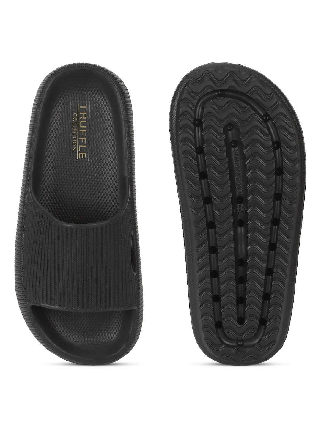 Schwarze PU Schlupf-Slipper (TC-RS3265-BLK)