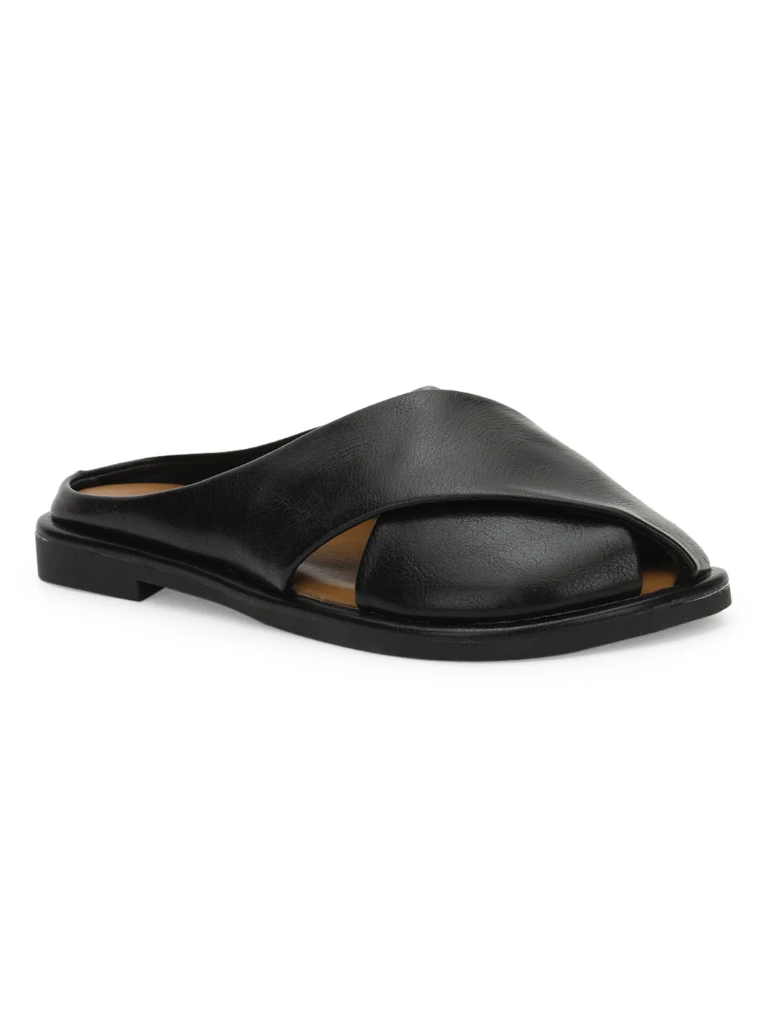 Schwarze PU-Slip-On-Flats (TC-RS3655-BLK)