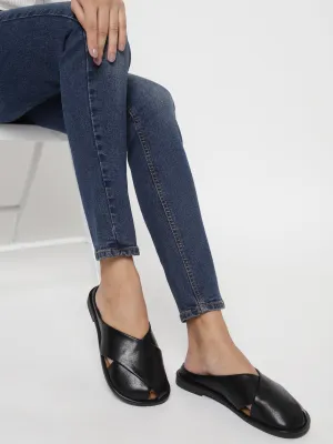 Schwarze PU-Slip-On-Flats (TC-RS3655-BLK)