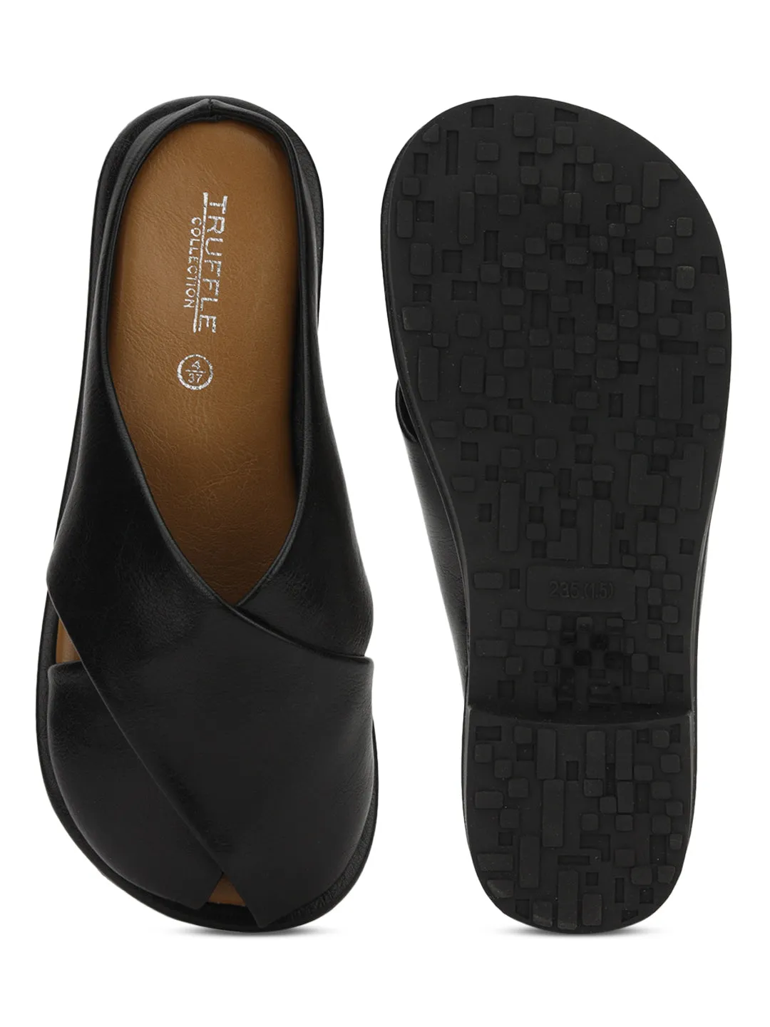 Schwarze PU-Slip-On-Flats (TC-RS3655-BLK)