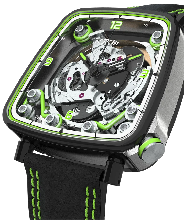 B.R.M Uhren B.R.M. Uhren FF39-40 Grau Titan Schwarz PVD Limettengrüne Uhr