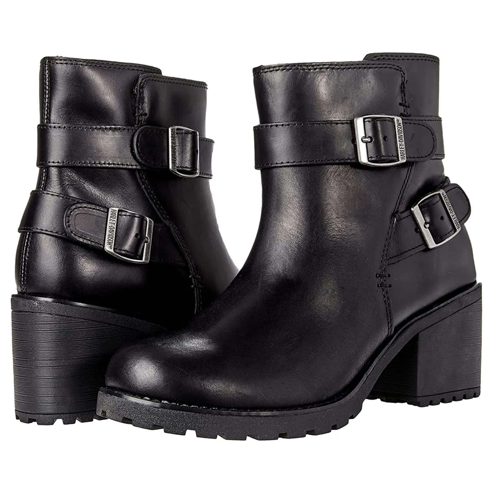 Harley Davidson Lalanne Doppelriemen-Vollleder-Damen-Blockabsatz-Stiefeletten