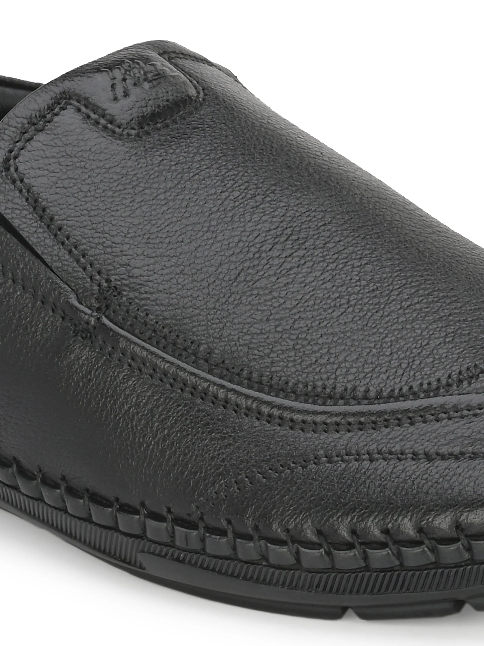 HITZ101 Herren Schwarze Leder Casual Slip-On Schuhe