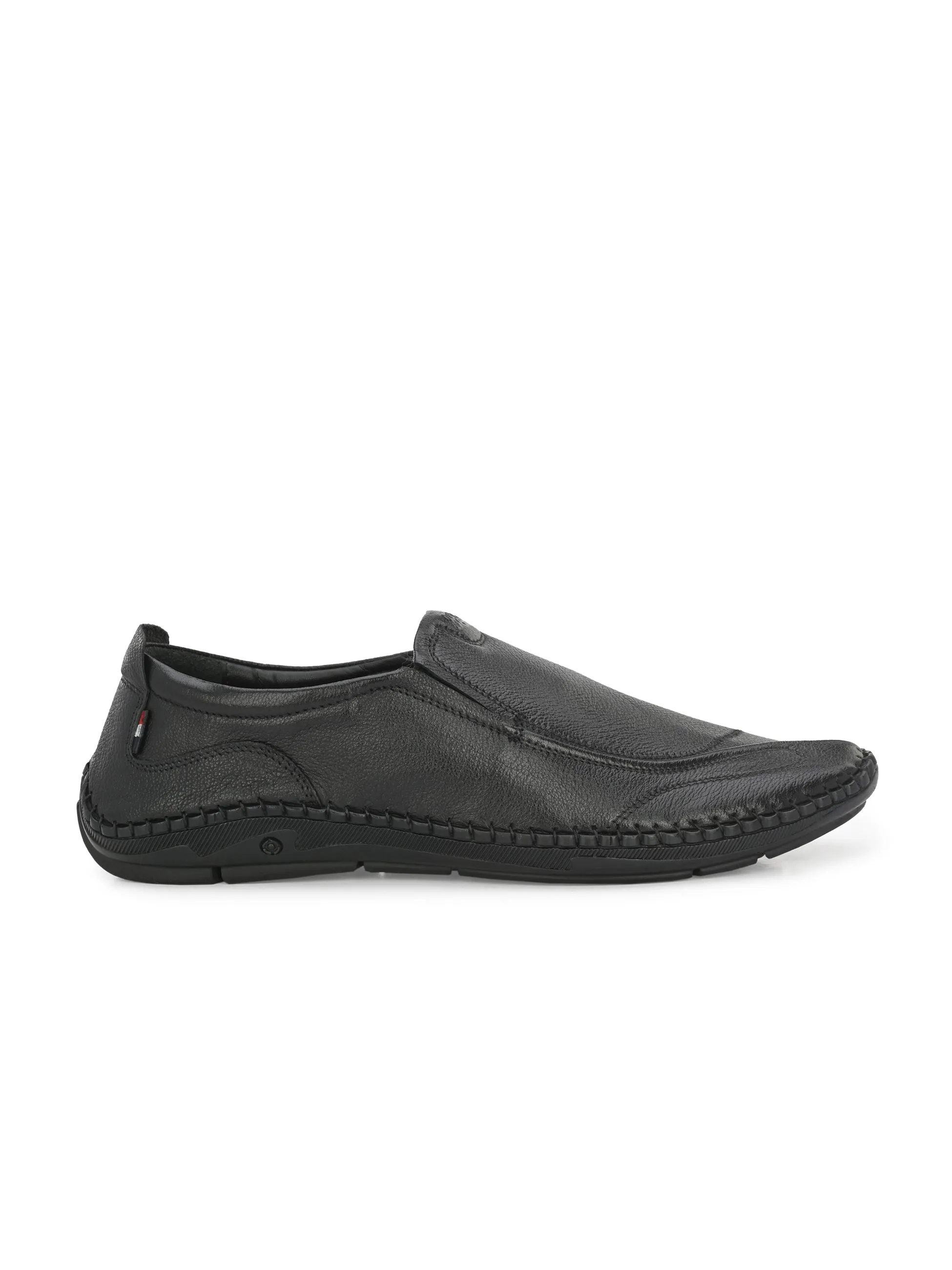 HITZ101 Herren Schwarze Leder Casual Slip-On Schuhe