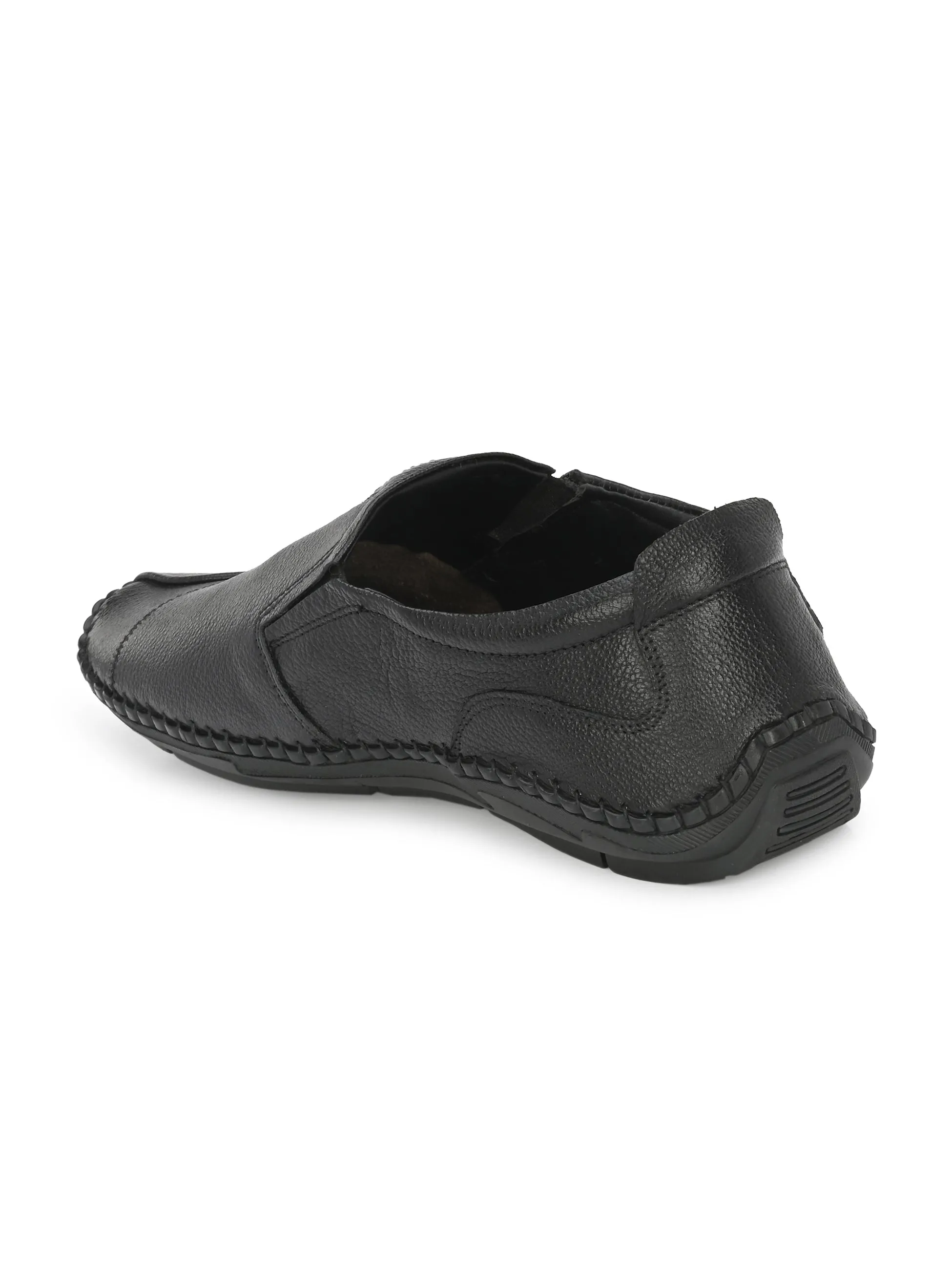 HITZ101 Herren Schwarze Leder Casual Slip-On Schuhe
