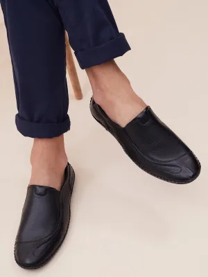 HITZ101 Herren Schwarze Leder Casual Slip-On Schuhe