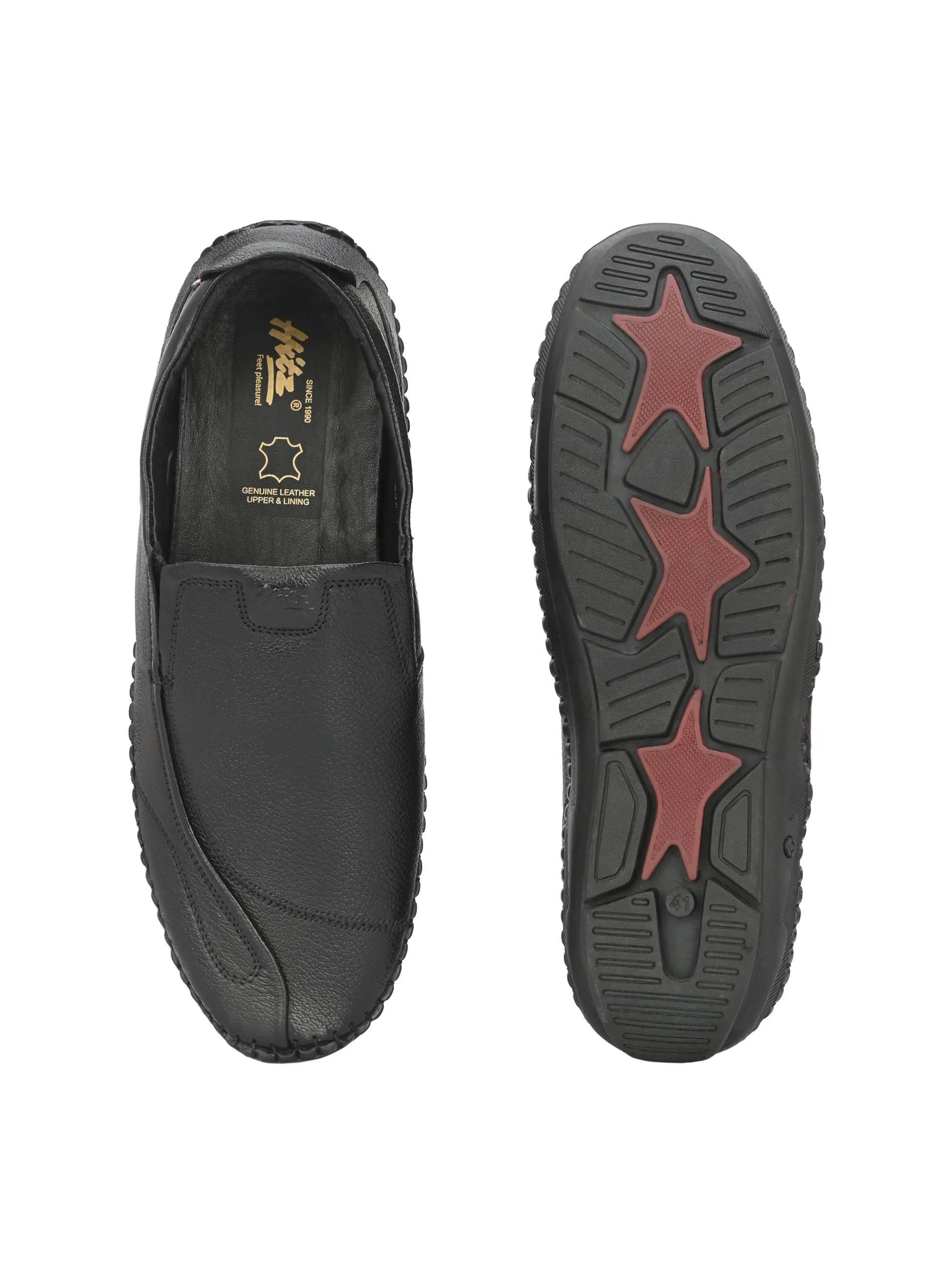 HITZ101 Herren Schwarze Leder Casual Slip-On Schuhe