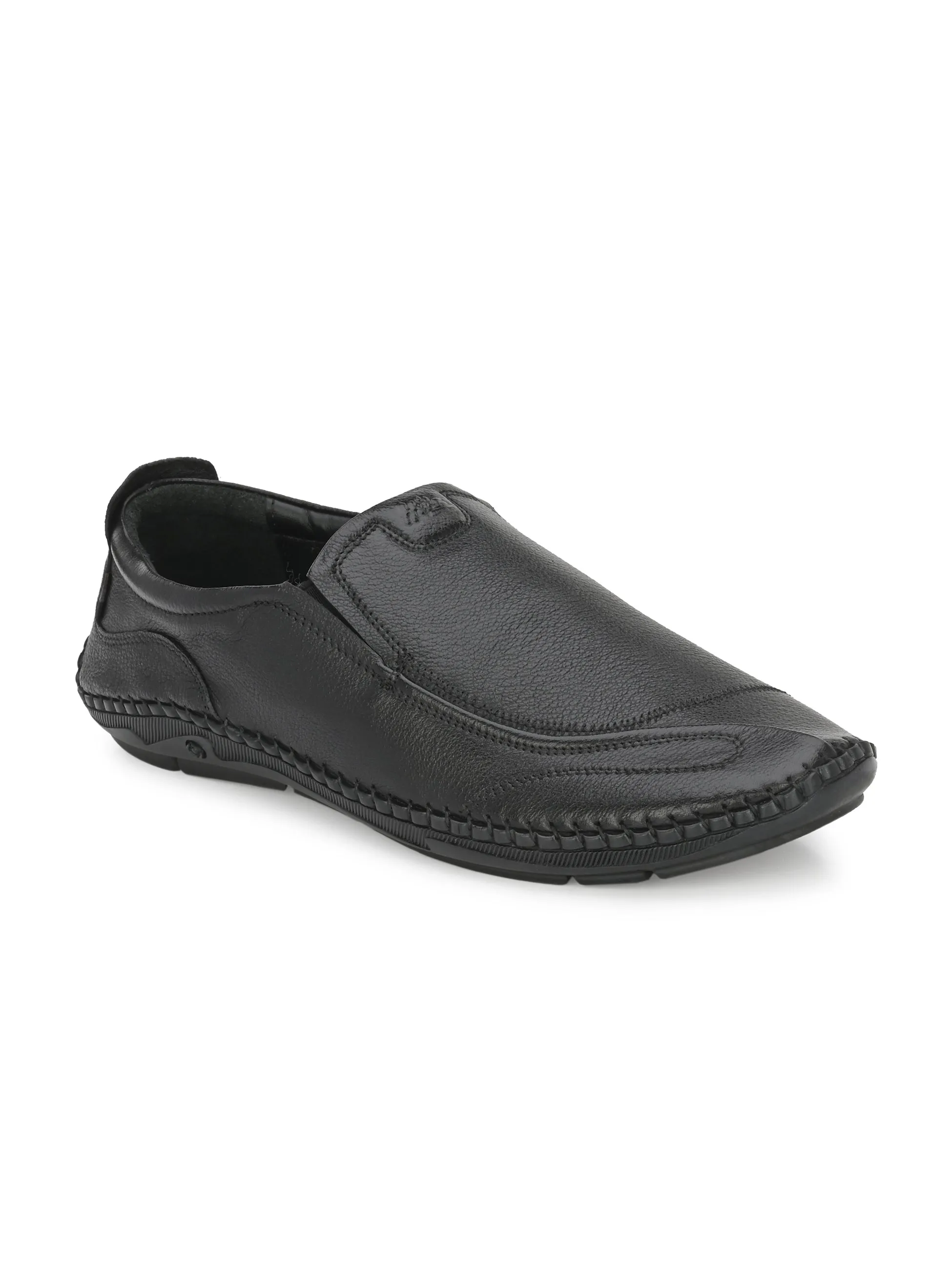 HITZ101 Herren Schwarze Leder Casual Slip-On Schuhe