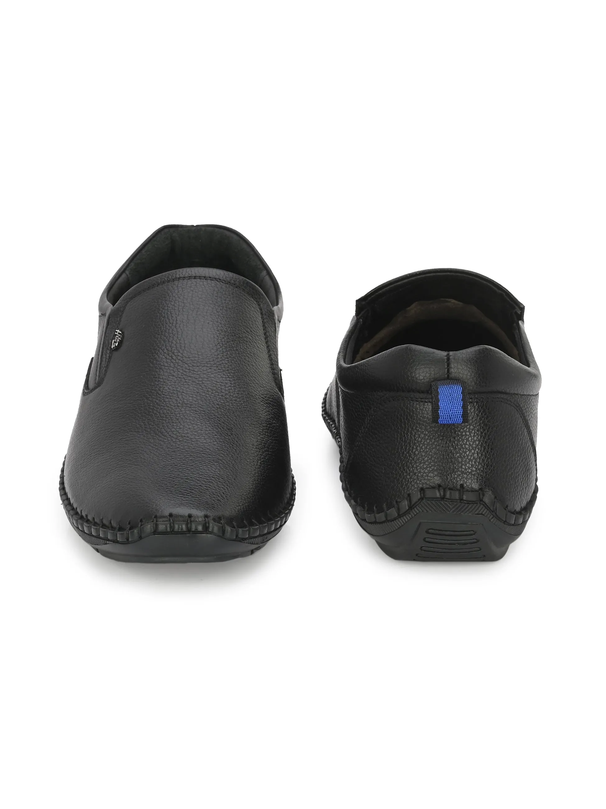 HITZ102 Herren Schwarze Leder Freizeit-Slip-On Schuhe