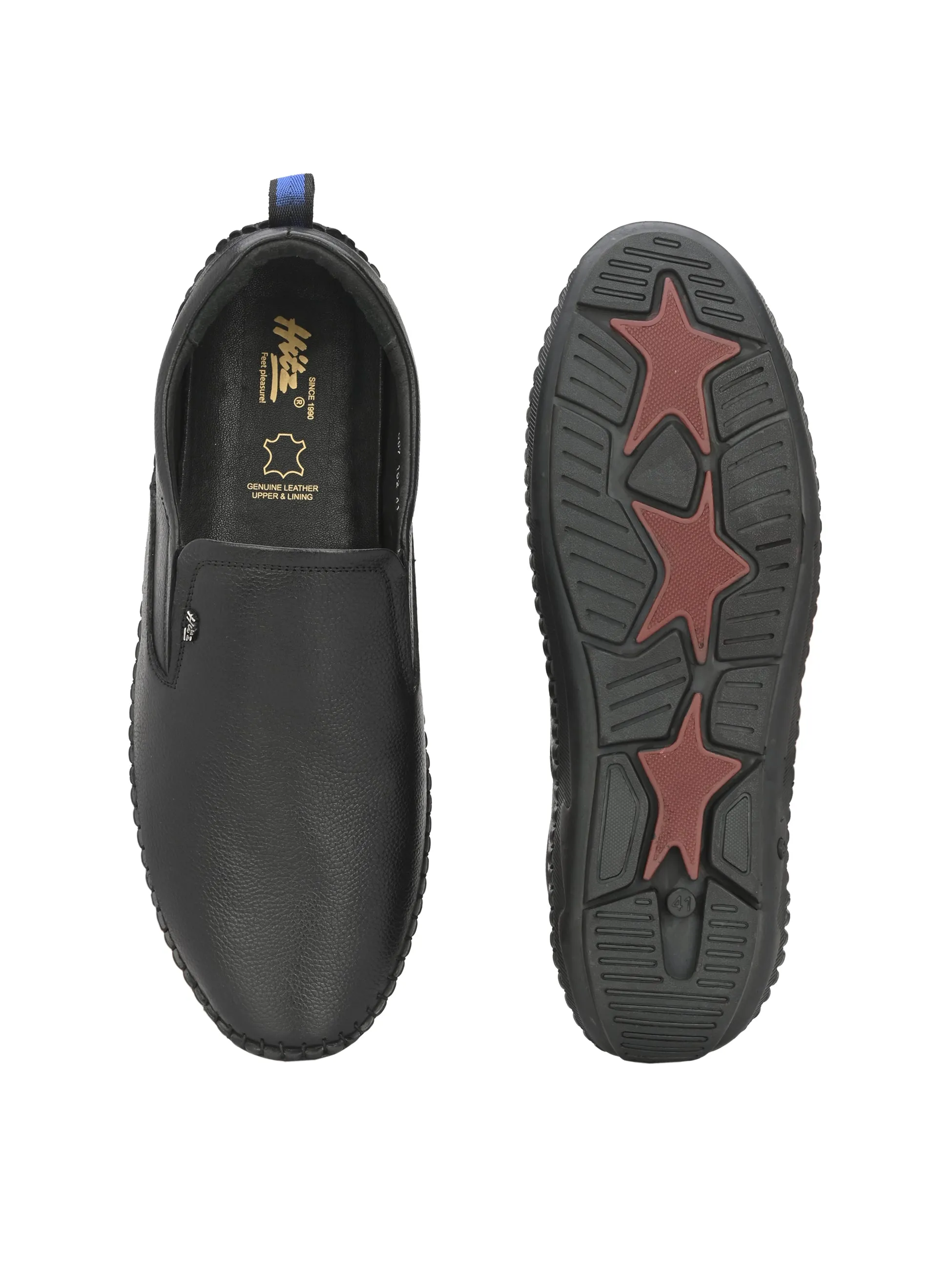 HITZ102 Herren Schwarze Leder Freizeit-Slip-On Schuhe
