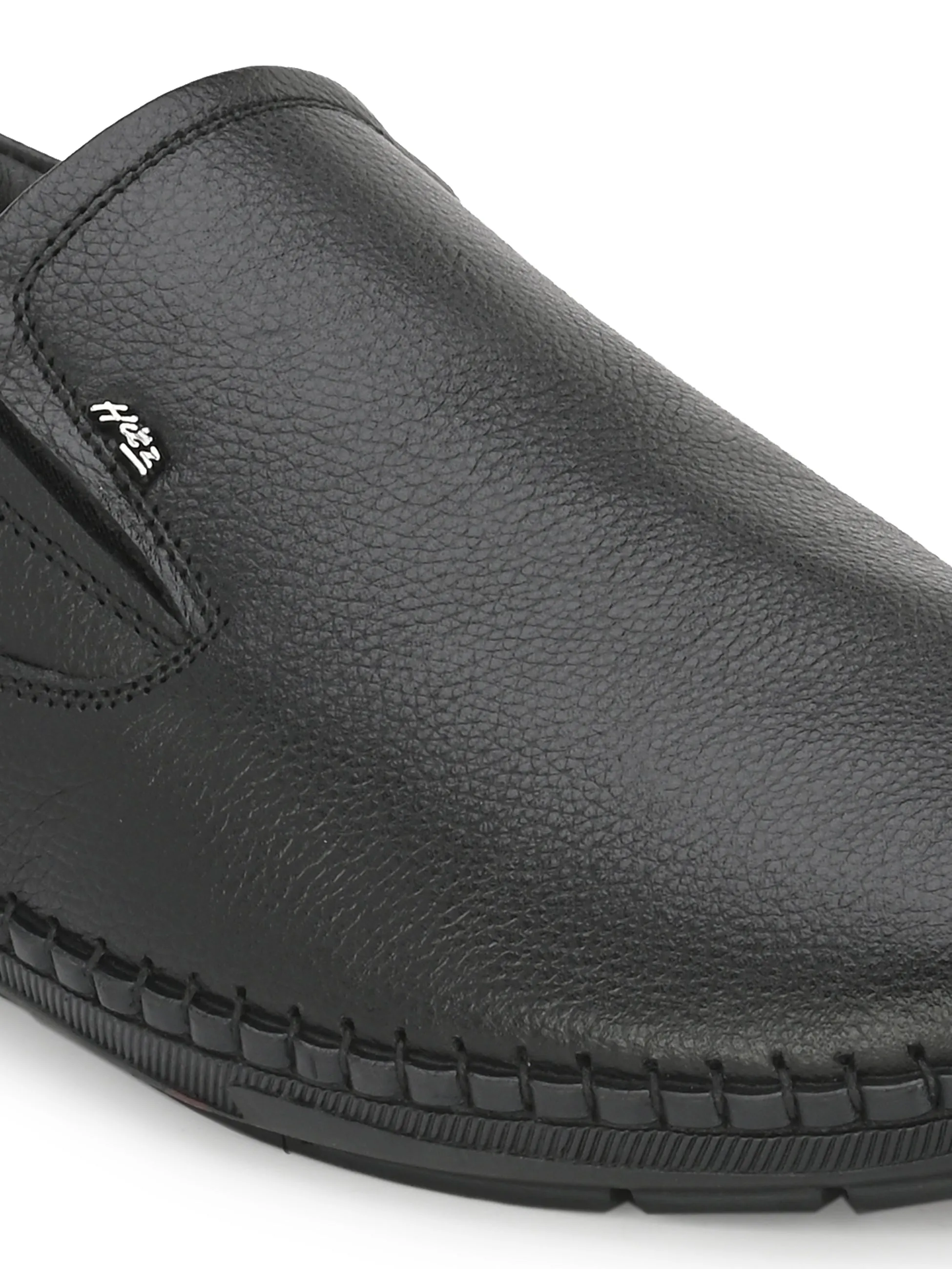 HITZ102 Herren Schwarze Leder Freizeit-Slip-On Schuhe