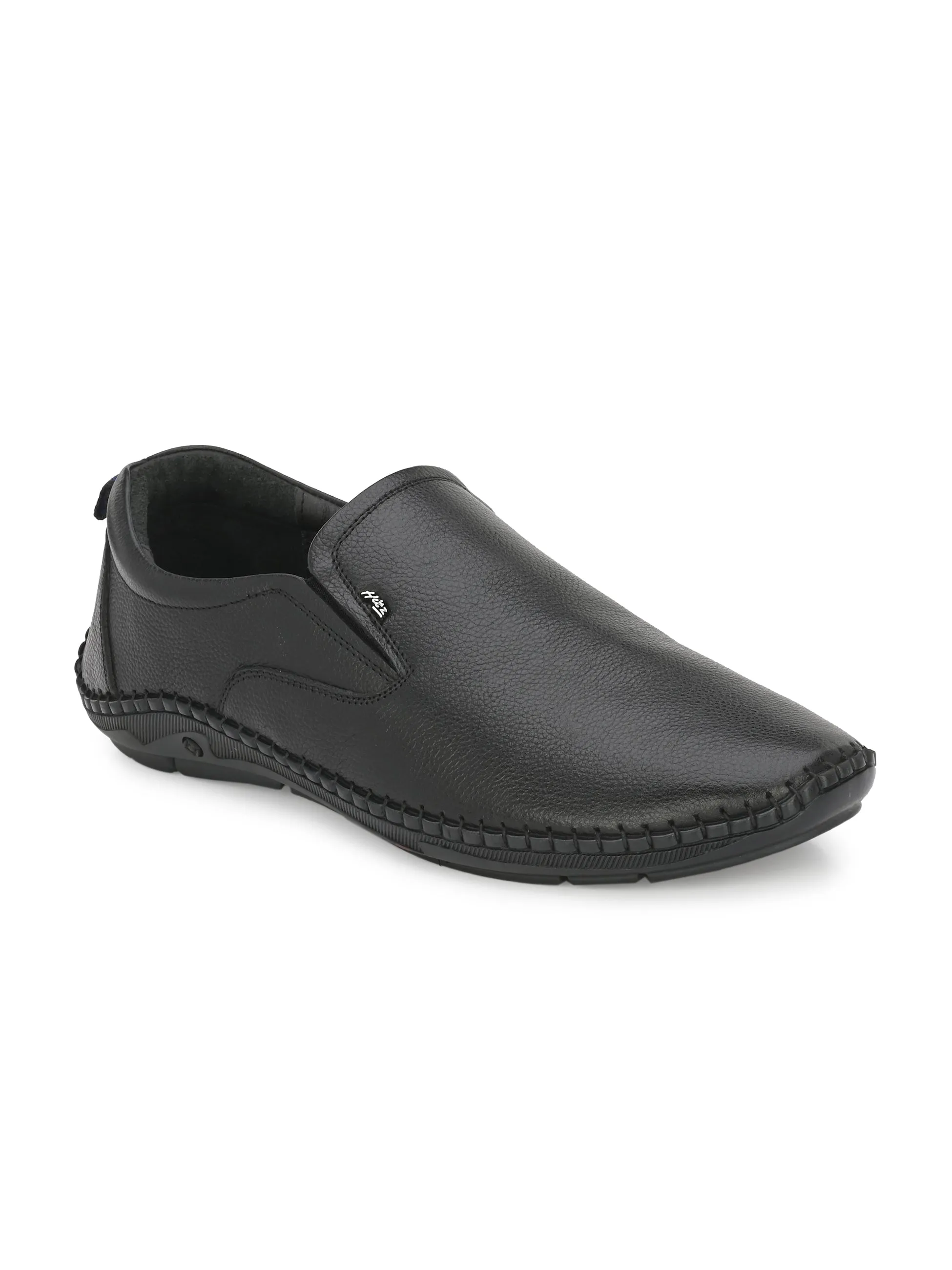 HITZ102 Herren Schwarze Leder Freizeit-Slip-On Schuhe