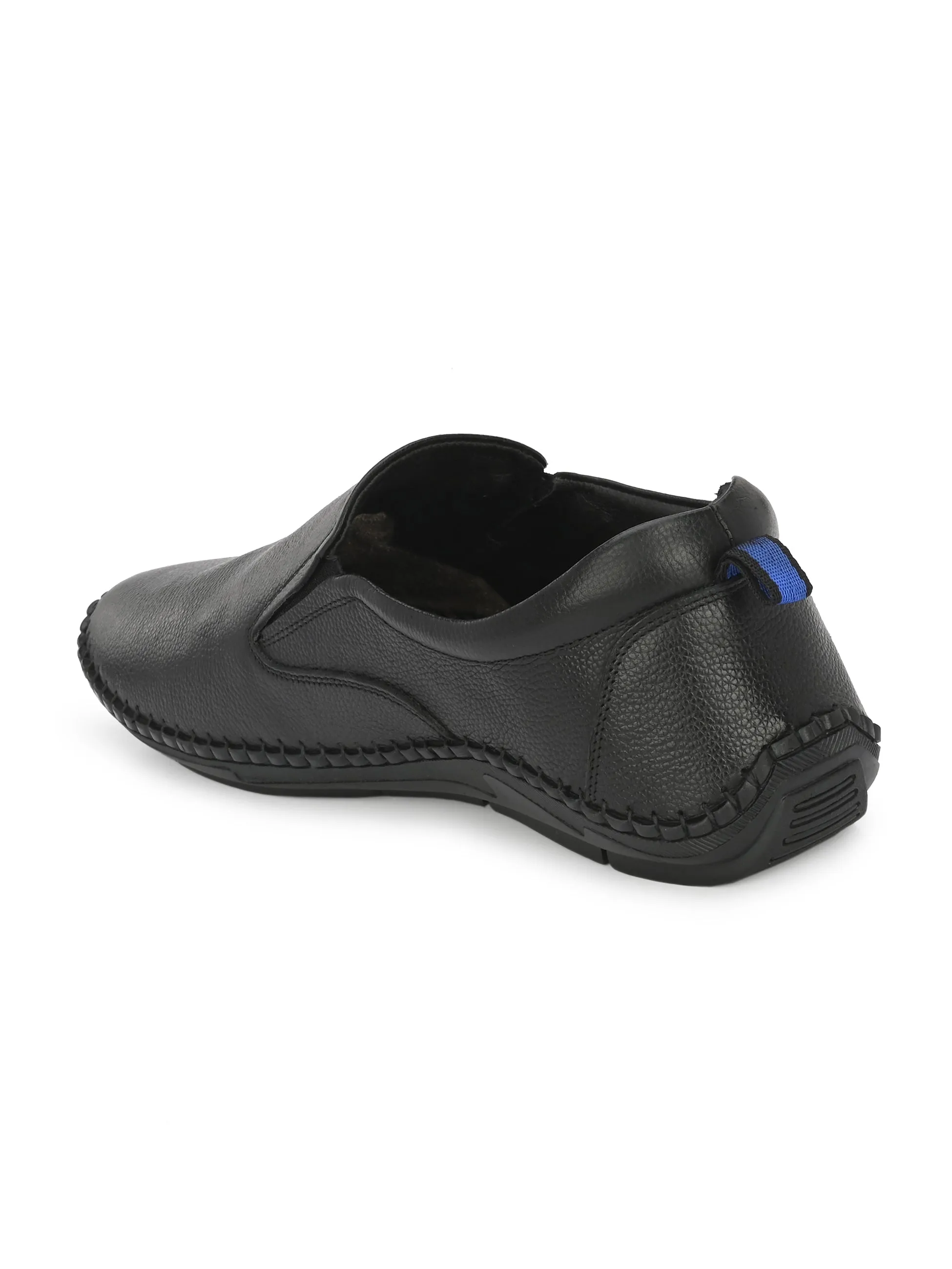 HITZ102 Herren Schwarze Leder Freizeit-Slip-On Schuhe