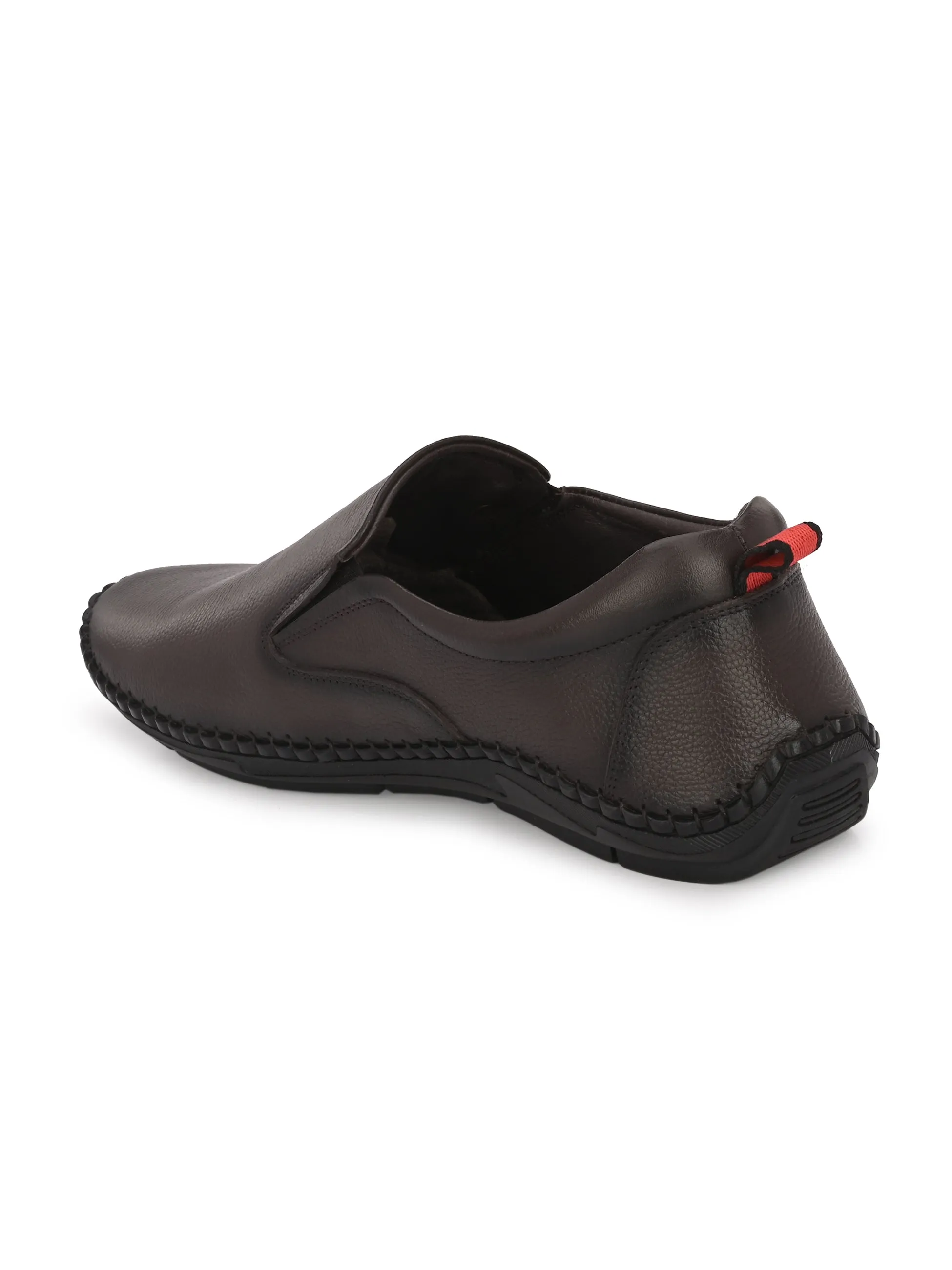HITZ102 Herren Braune Leder Bequeme Schlupfschuhe