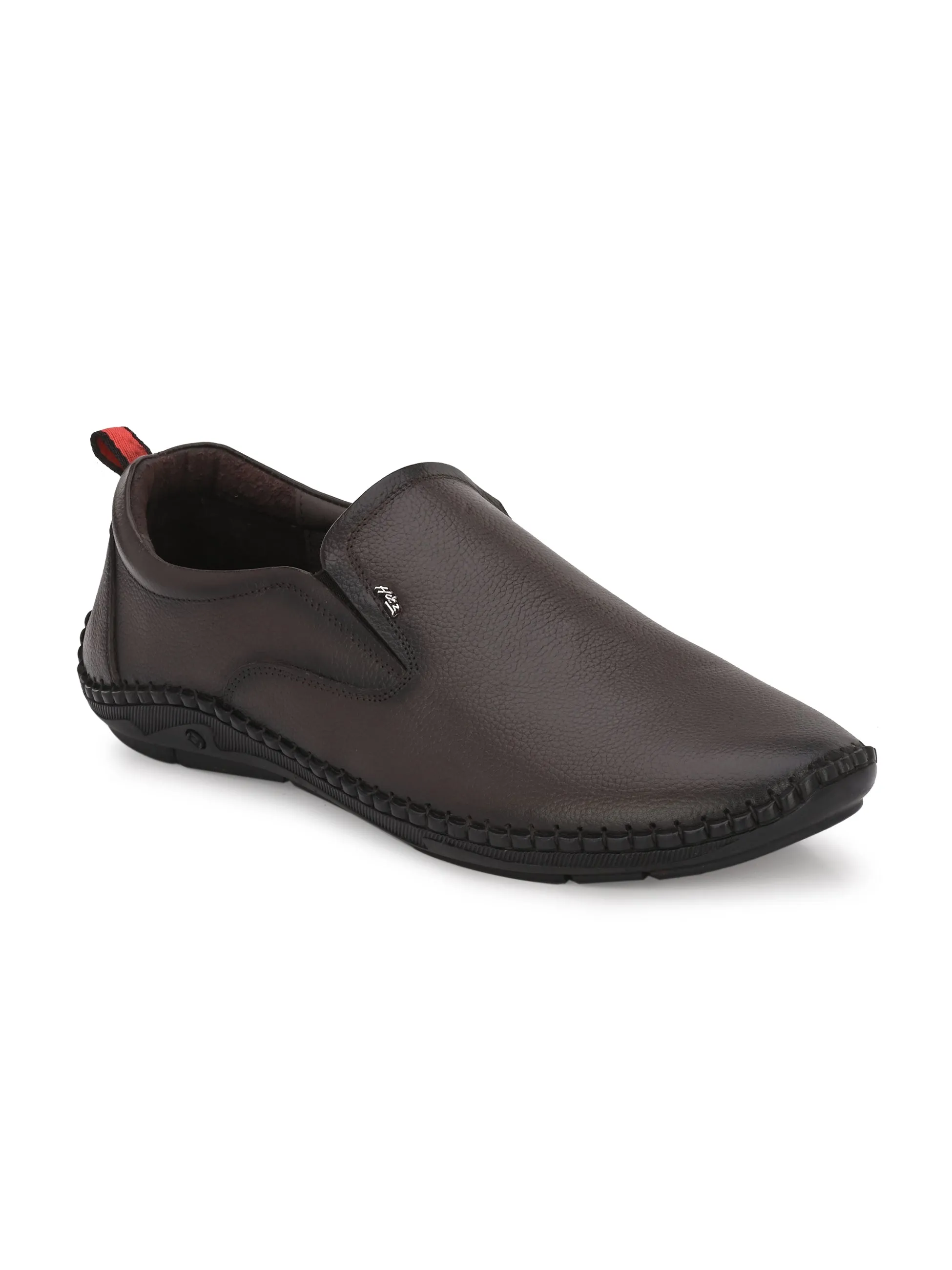 HITZ102 Herren Braune Leder Bequeme Schlupfschuhe
