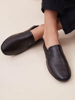 HITZ102 Herren Braune Leder Bequeme Schlupfschuhe