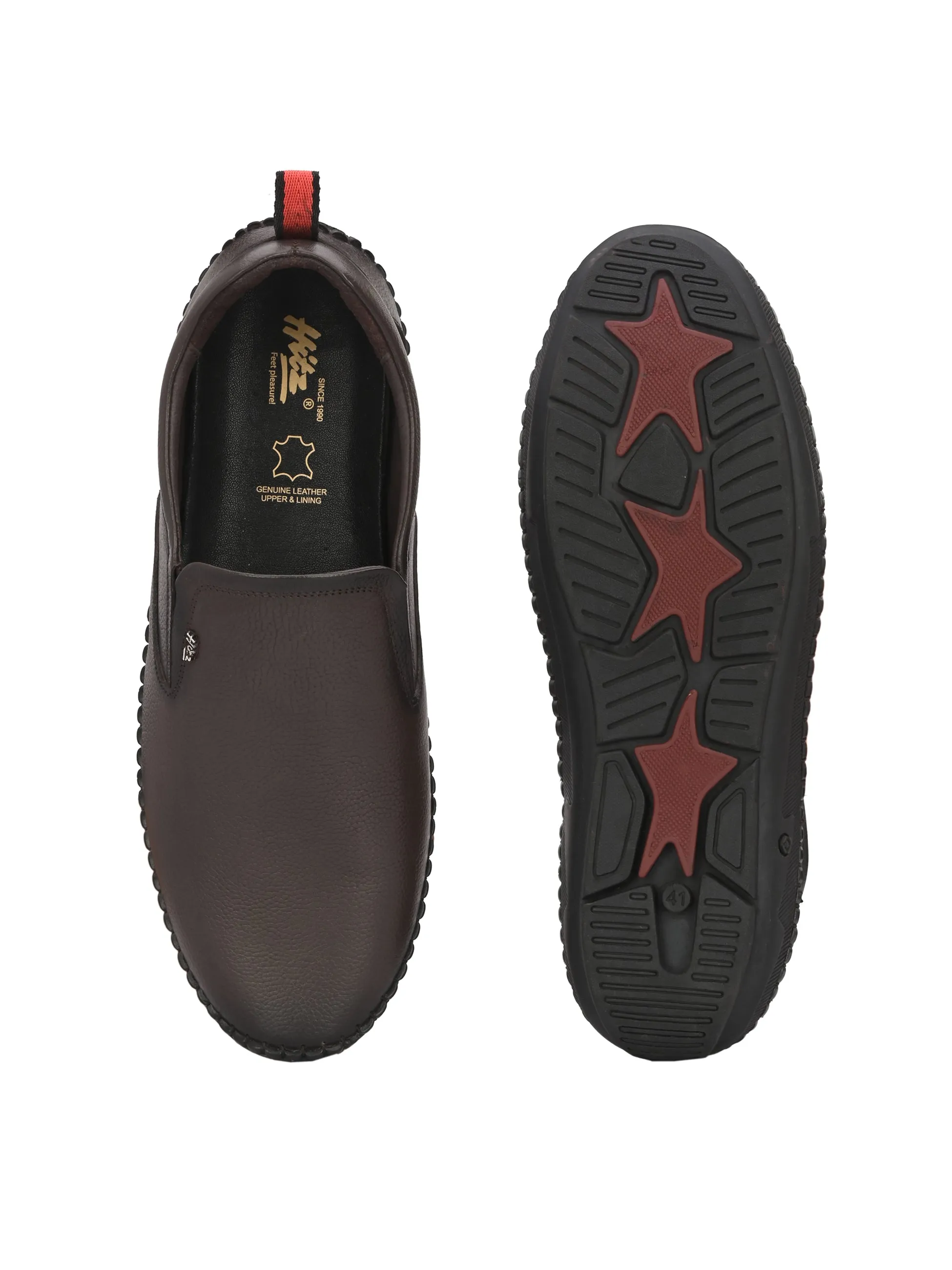 HITZ102 Herren Braune Leder Bequeme Schlupfschuhe