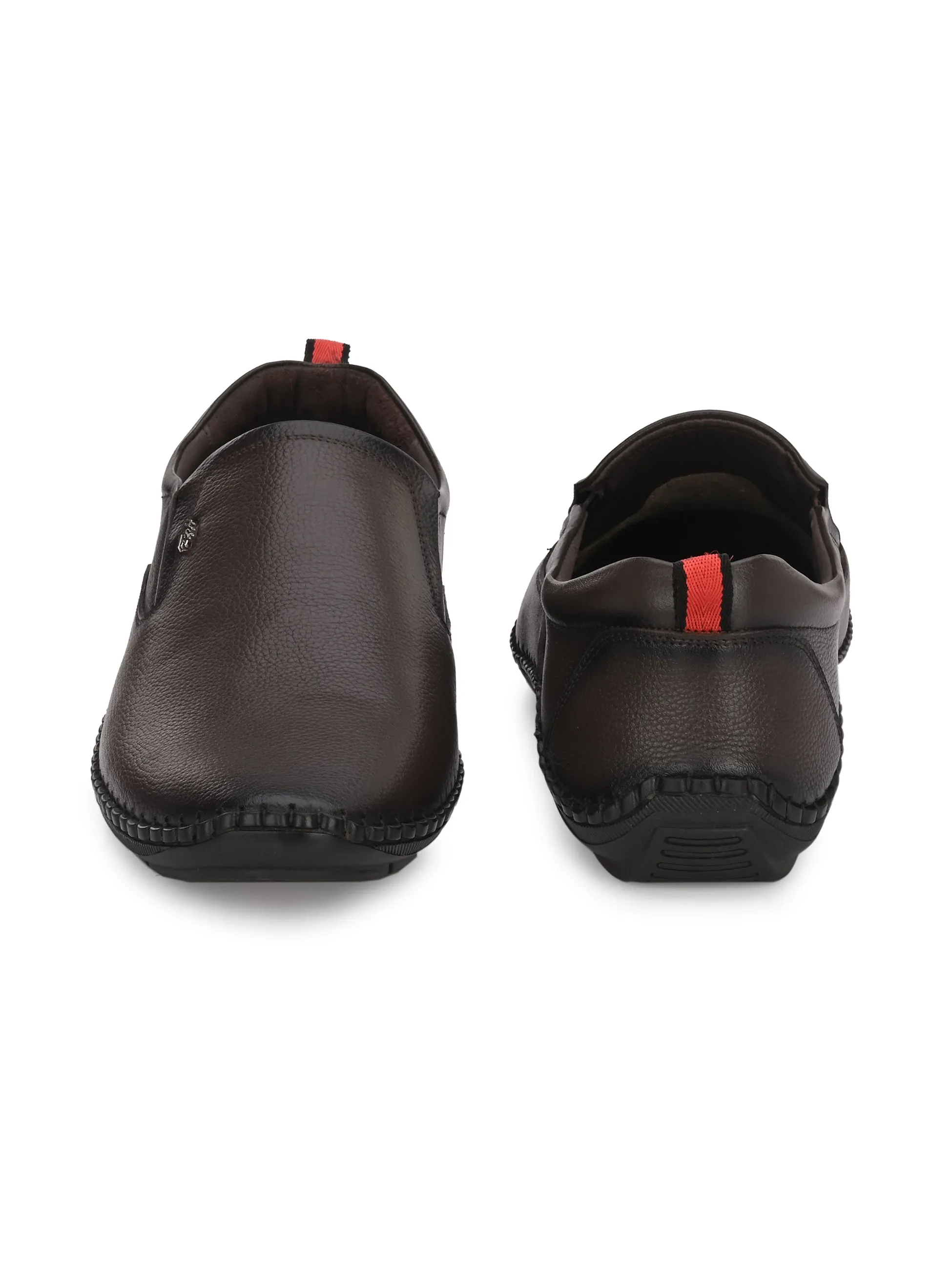 HITZ102 Herren Braune Leder Bequeme Schlupfschuhe