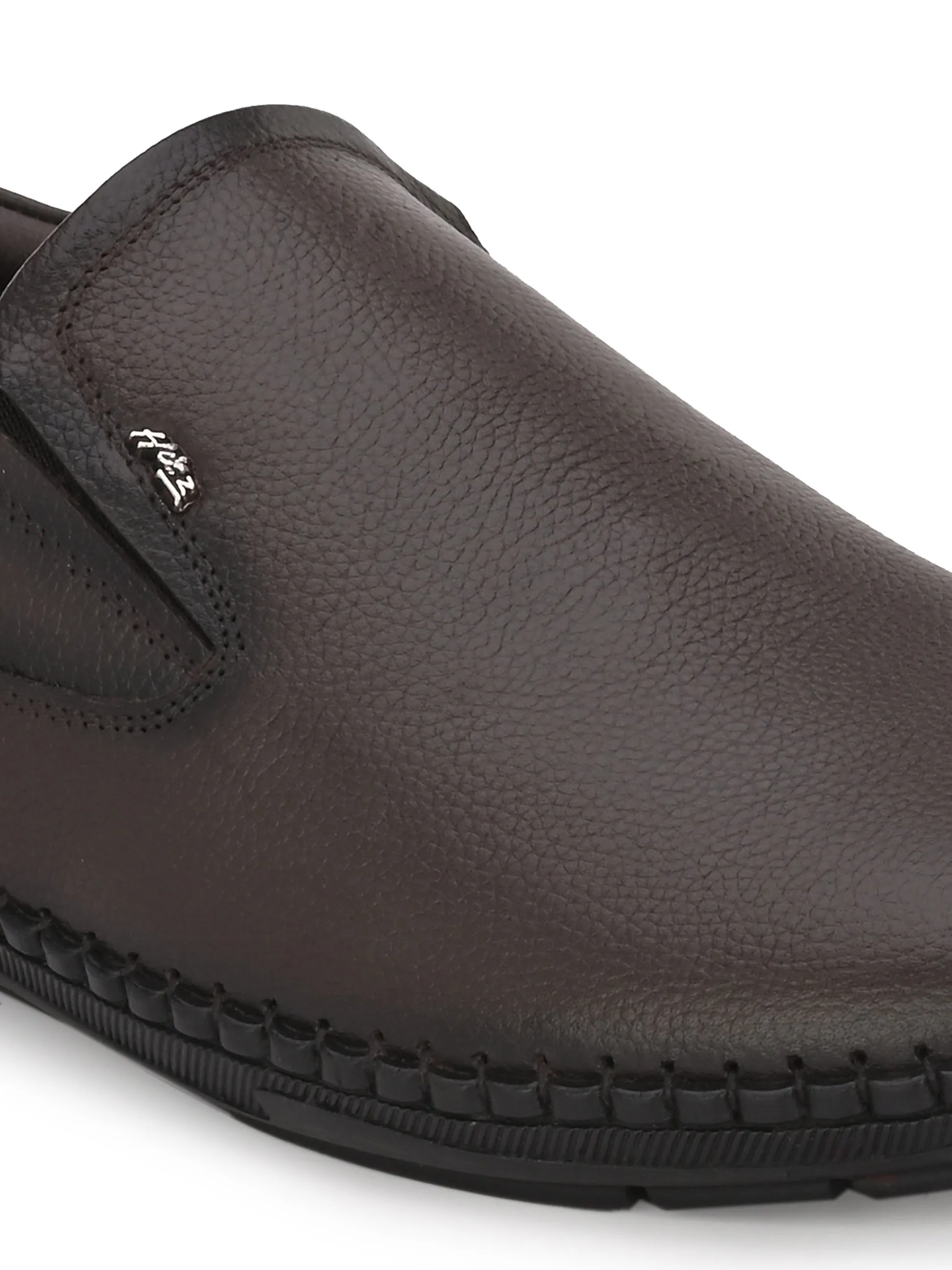 HITZ102 Herren Braune Leder Bequeme Schlupfschuhe