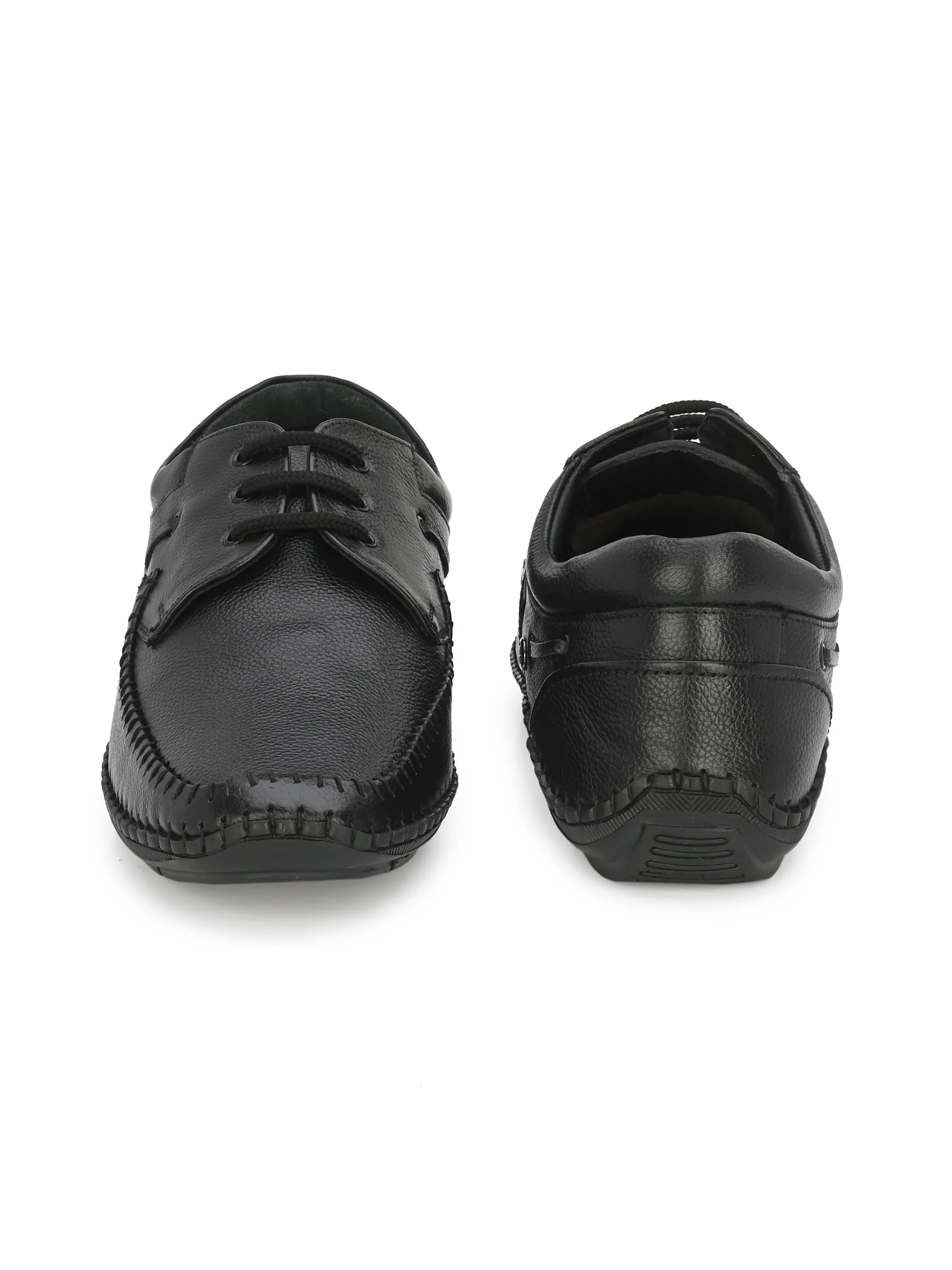 HITZ103 Herren Schwarze Leder Casual Schnürschuhe