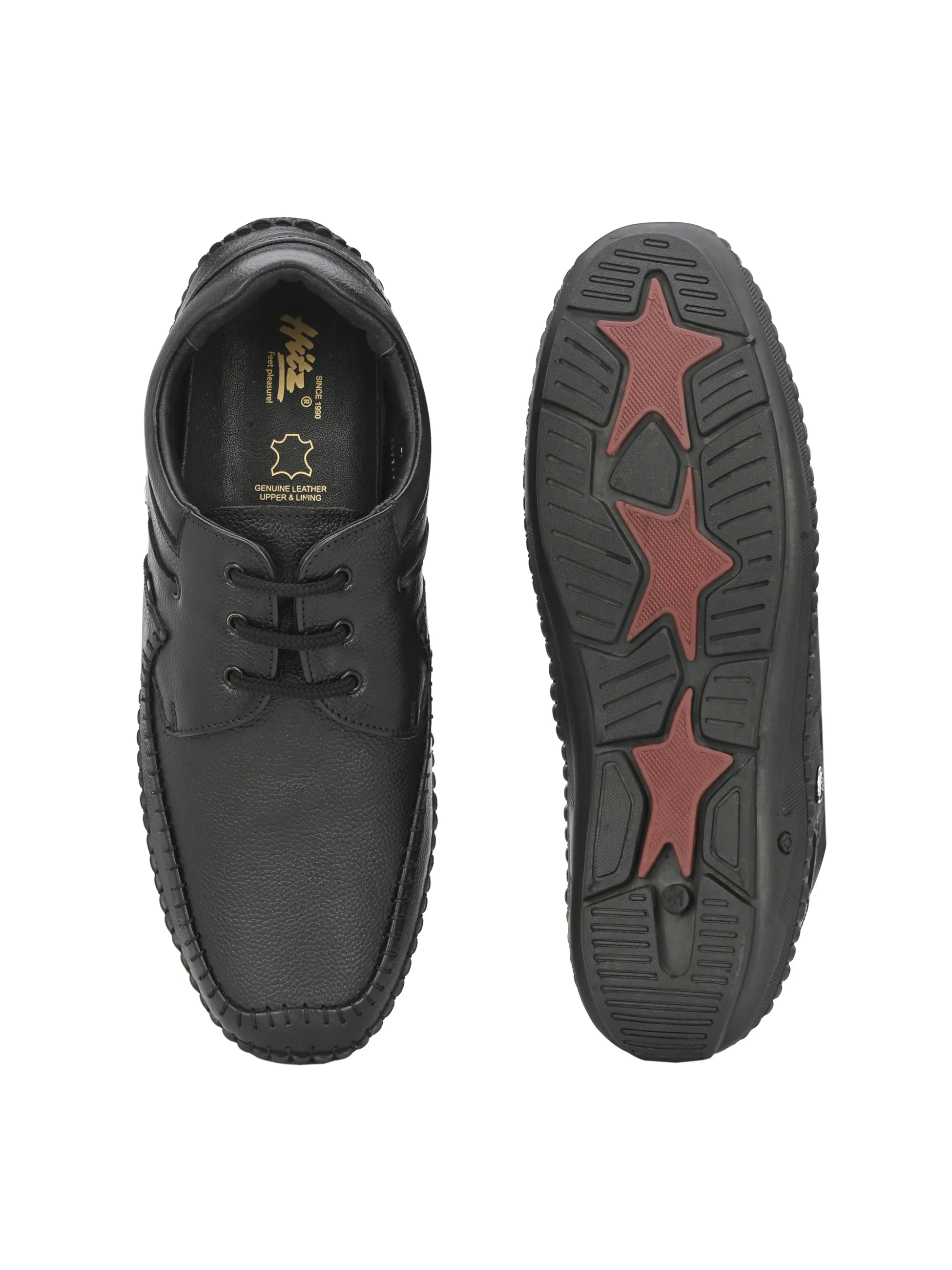 HITZ103 Herren Schwarze Leder Casual Schnürschuhe