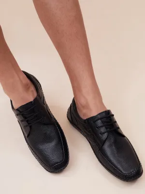 HITZ103 Herren Schwarze Leder Casual Schnürschuhe