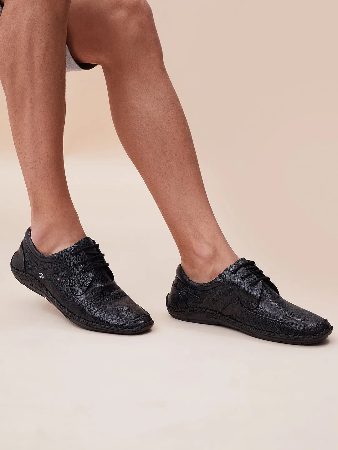 HITZ103 Herren Schwarze Leder Casual Schnürschuhe