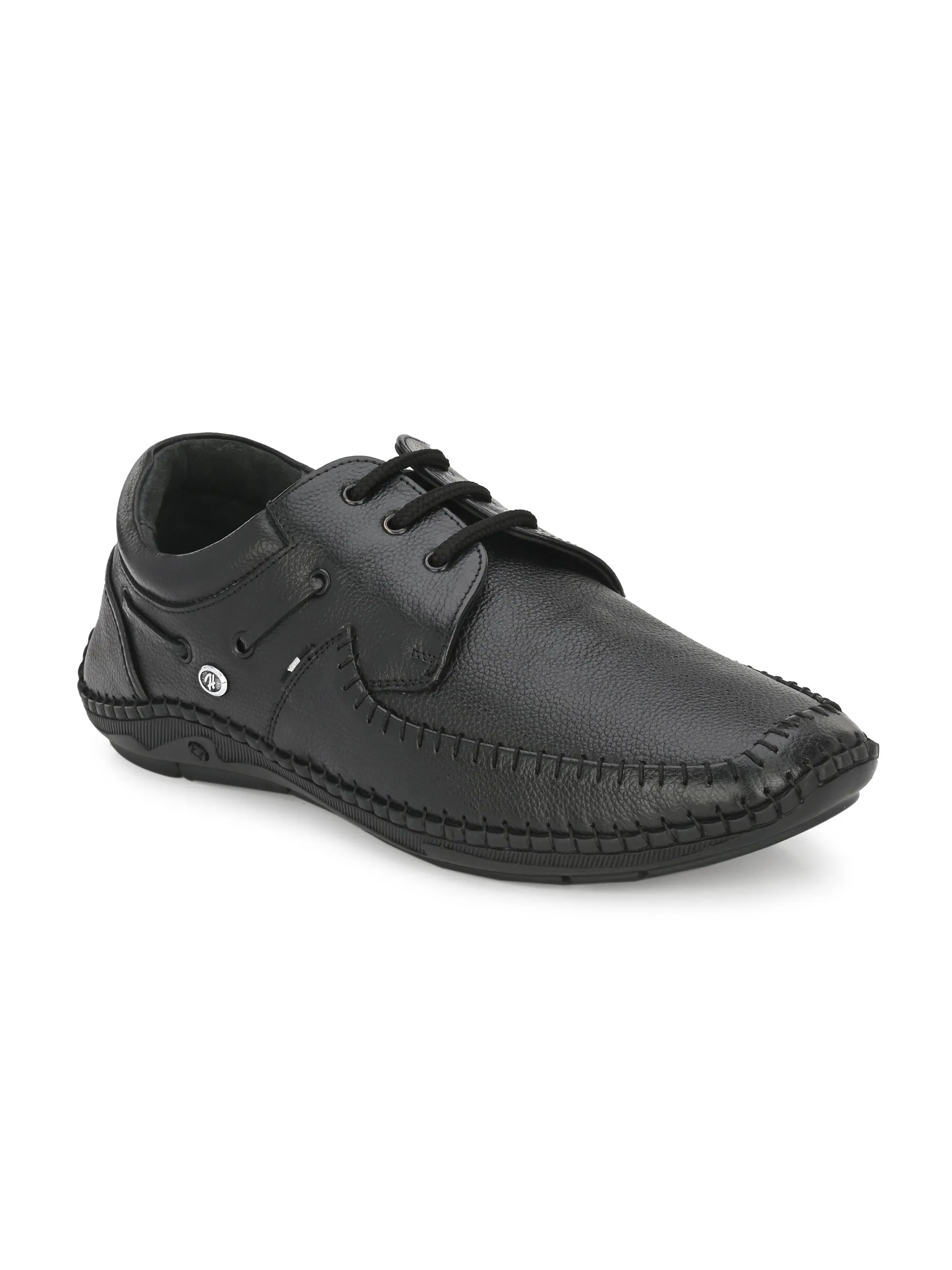 HITZ103 Herren Schwarze Leder Casual Schnürschuhe