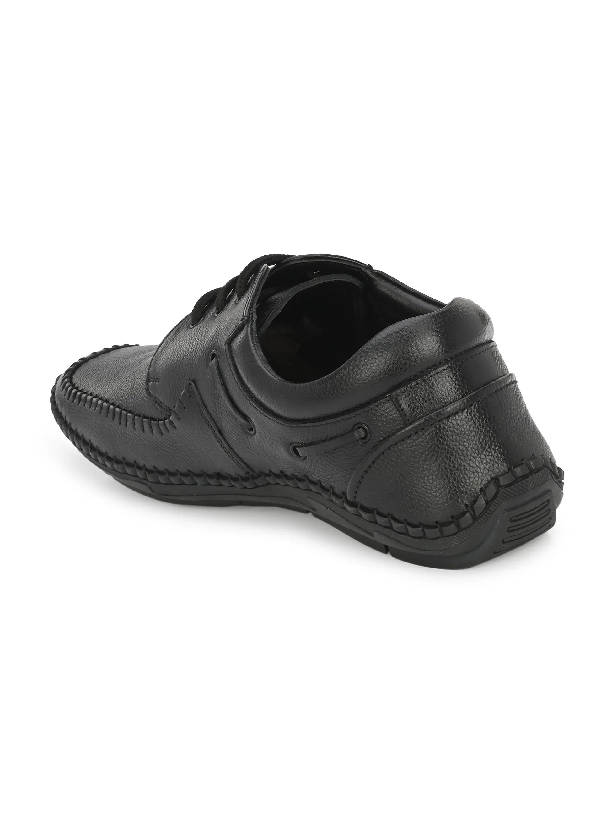 HITZ103 Herren Schwarze Leder Casual Schnürschuhe