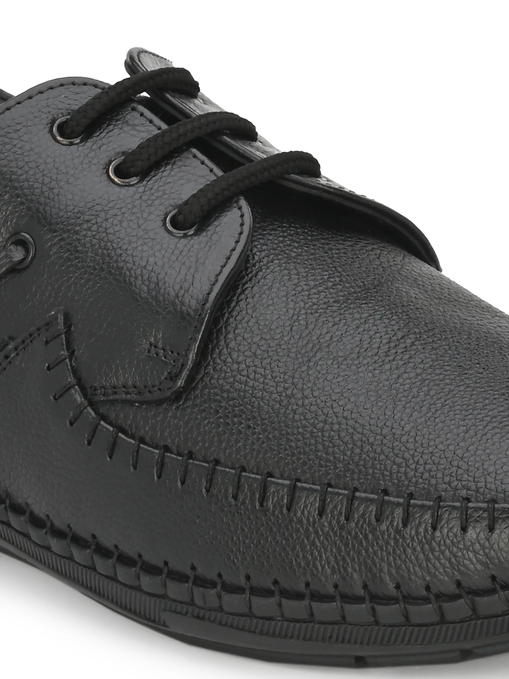 HITZ103 Herren Schwarze Leder Casual Schnürschuhe