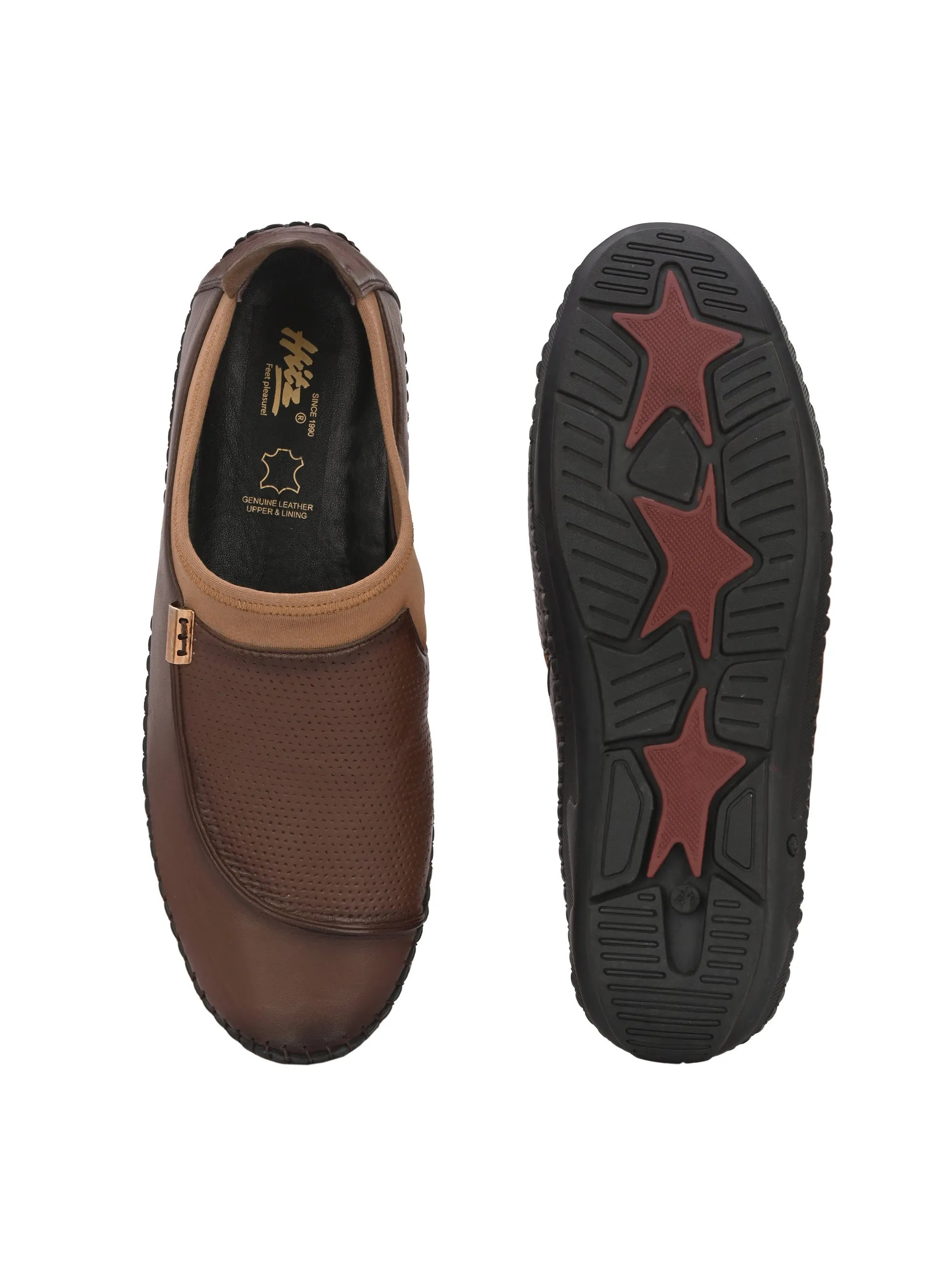 HITZ104 Herren Braune Leder Bequeme Schlupfschuhe