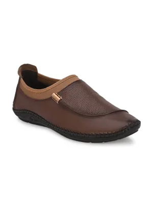 HITZ104 Herren Braune Leder Bequeme Schlupfschuhe