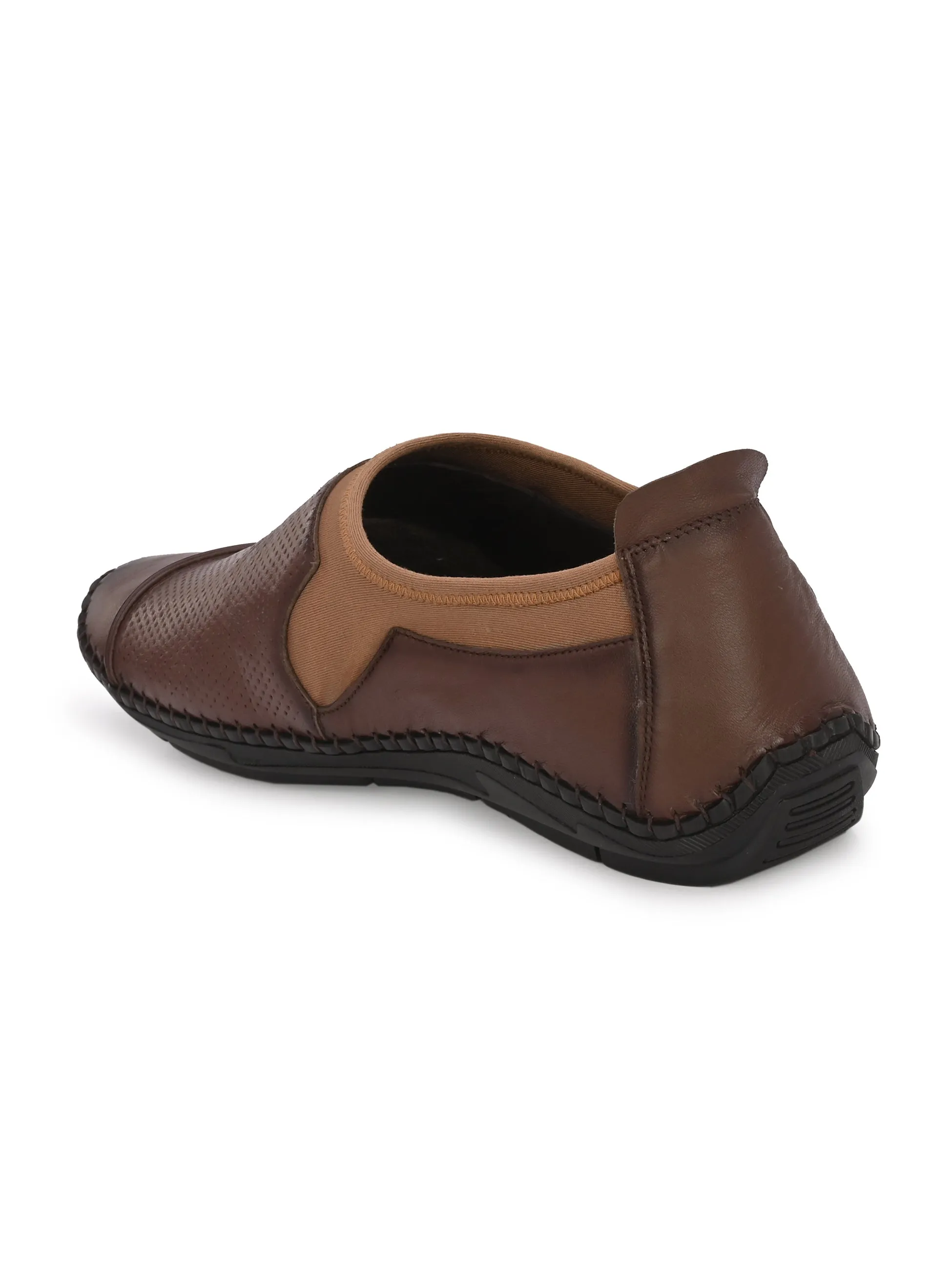 HITZ104 Herren Braune Leder Bequeme Schlupfschuhe