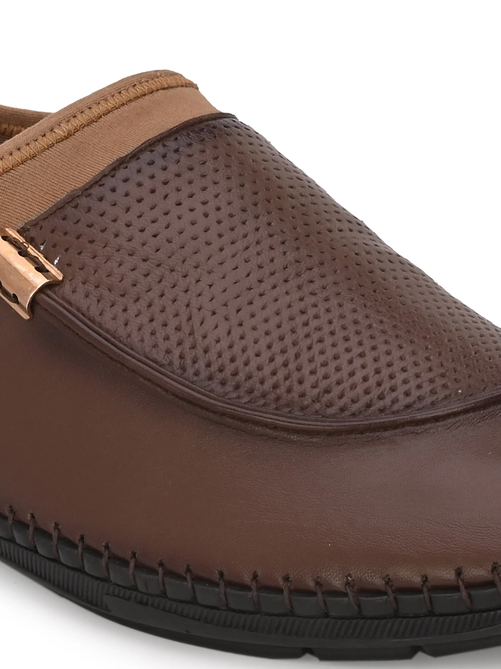 HITZ104 Herren Braune Leder Bequeme Schlupfschuhe