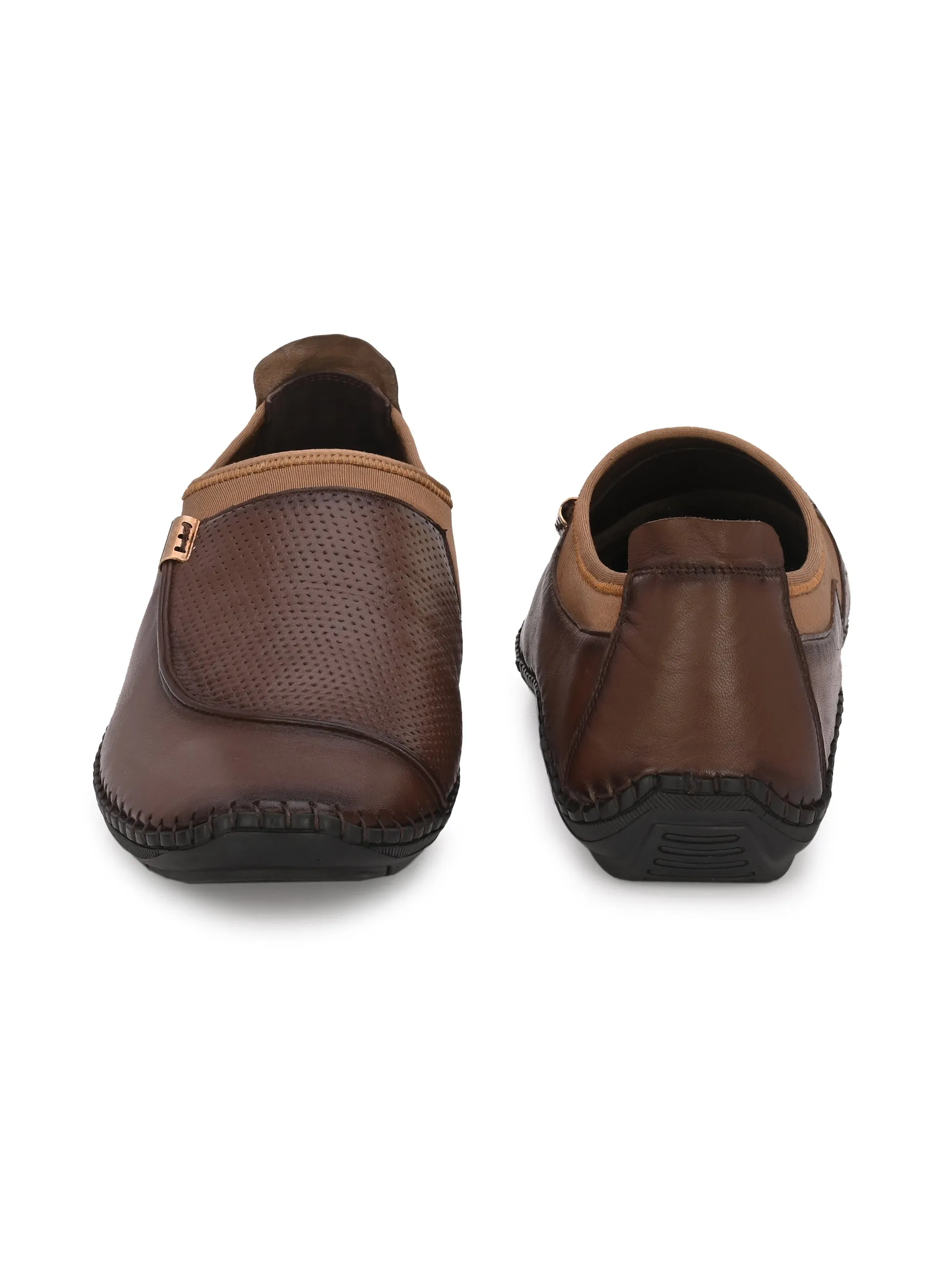 HITZ104 Herren Braune Leder Bequeme Schlupfschuhe